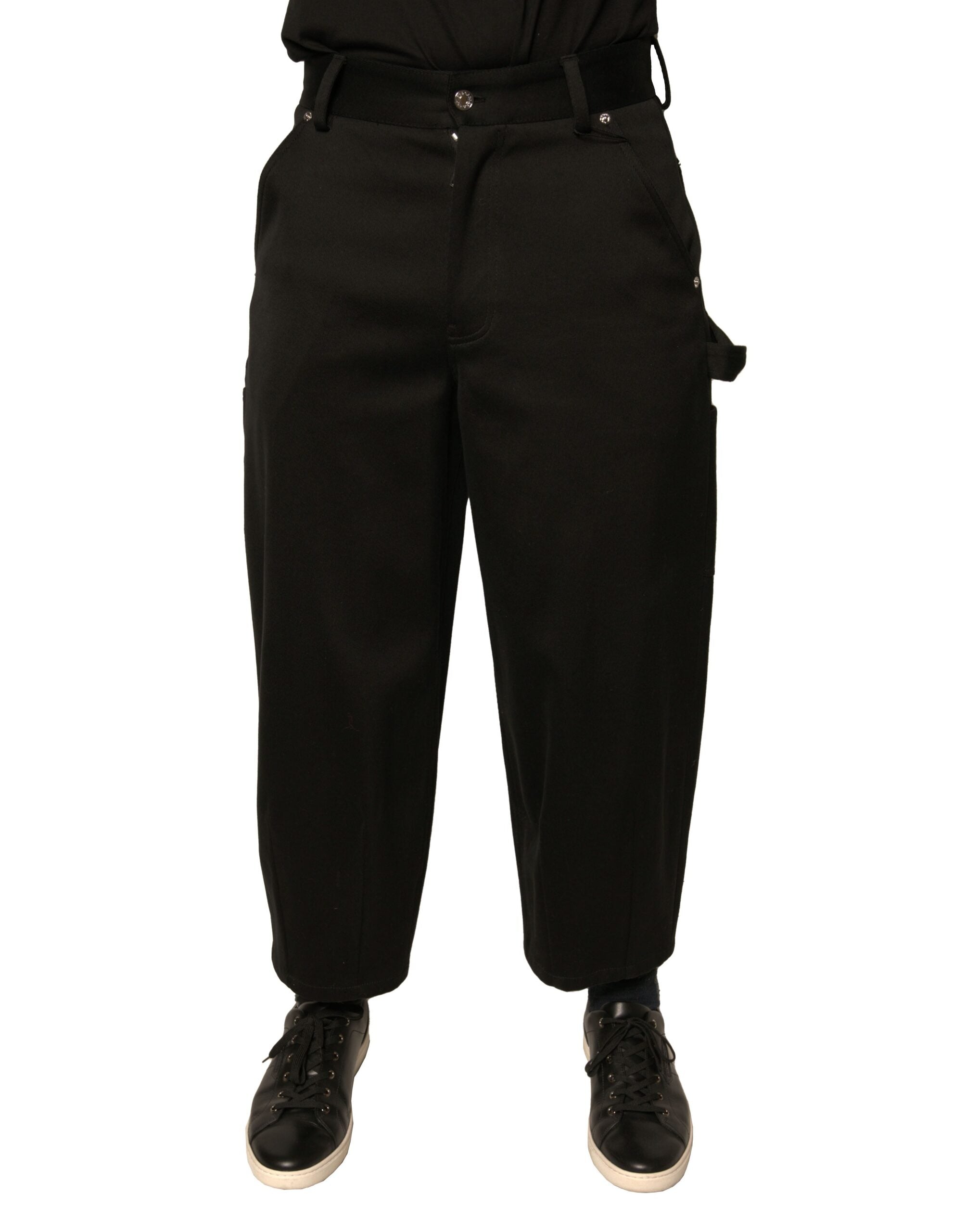 Dolce &amp; Gabbana – Schwarze, verkürzte Hose aus Baumwolle mit mittlerer Taille