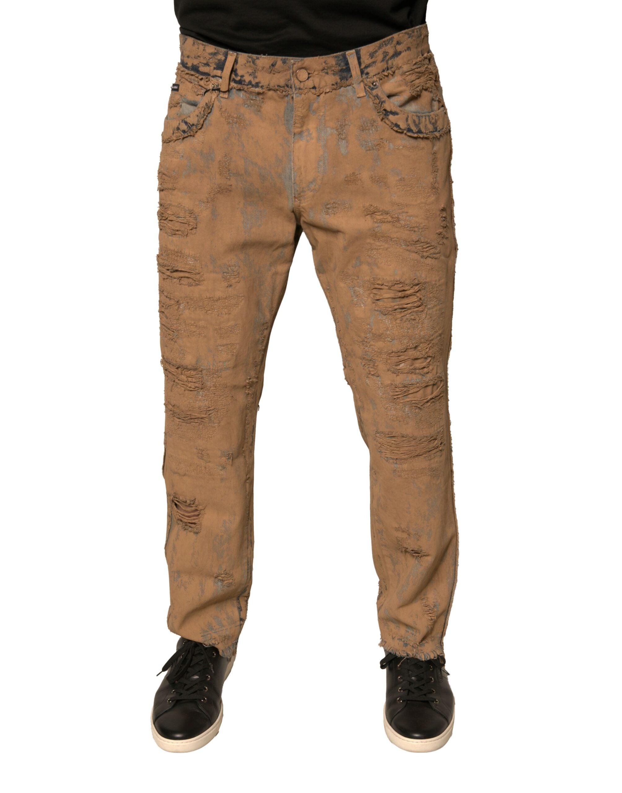 Dolce &amp; Gabbana – Skinny-Jeans aus zerfetzter Baumwolle in Braun