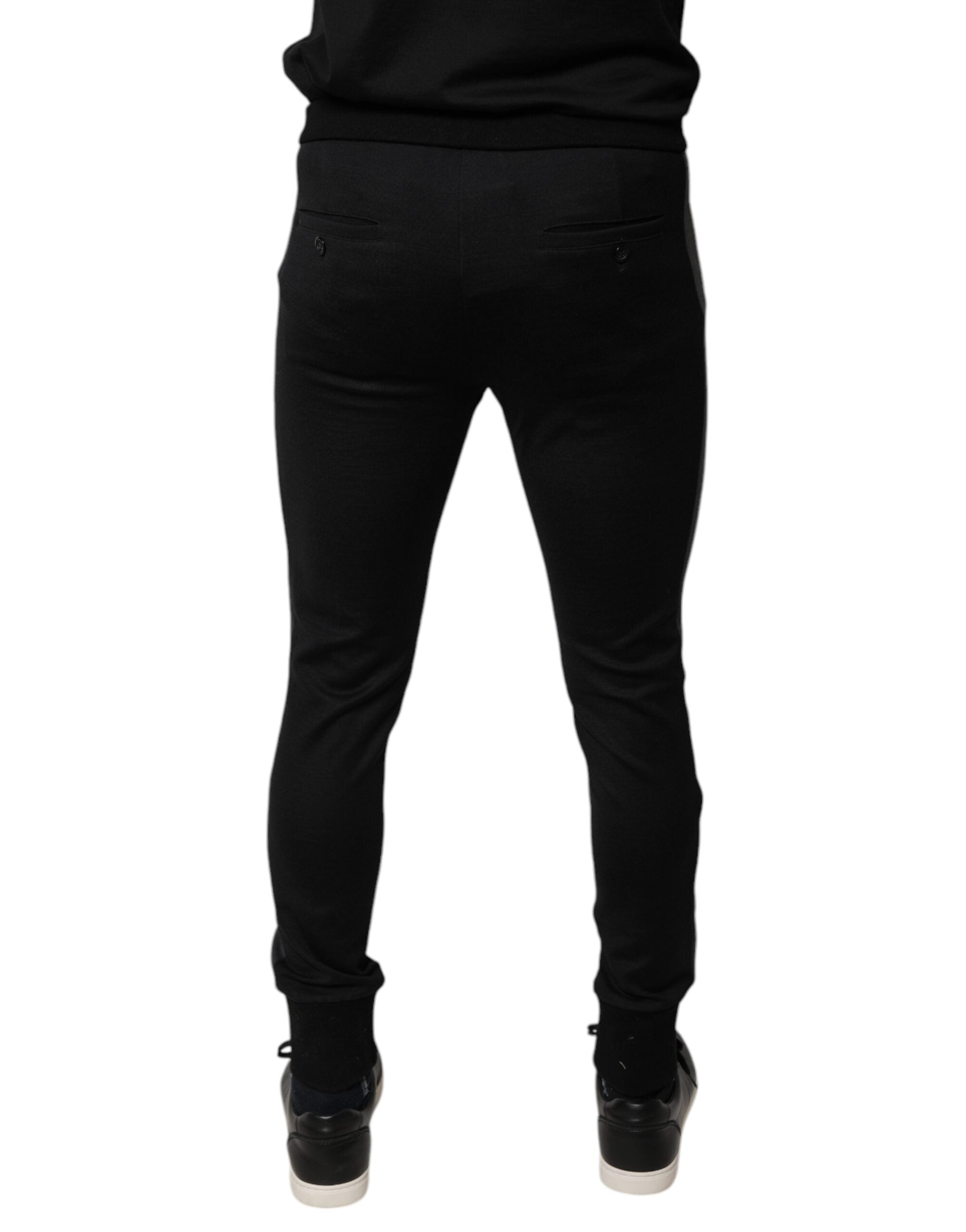 Dolce &amp; Gabbana – Schwarze Slim-Fit-Hose aus Wolle mit Hufeisenverzierung