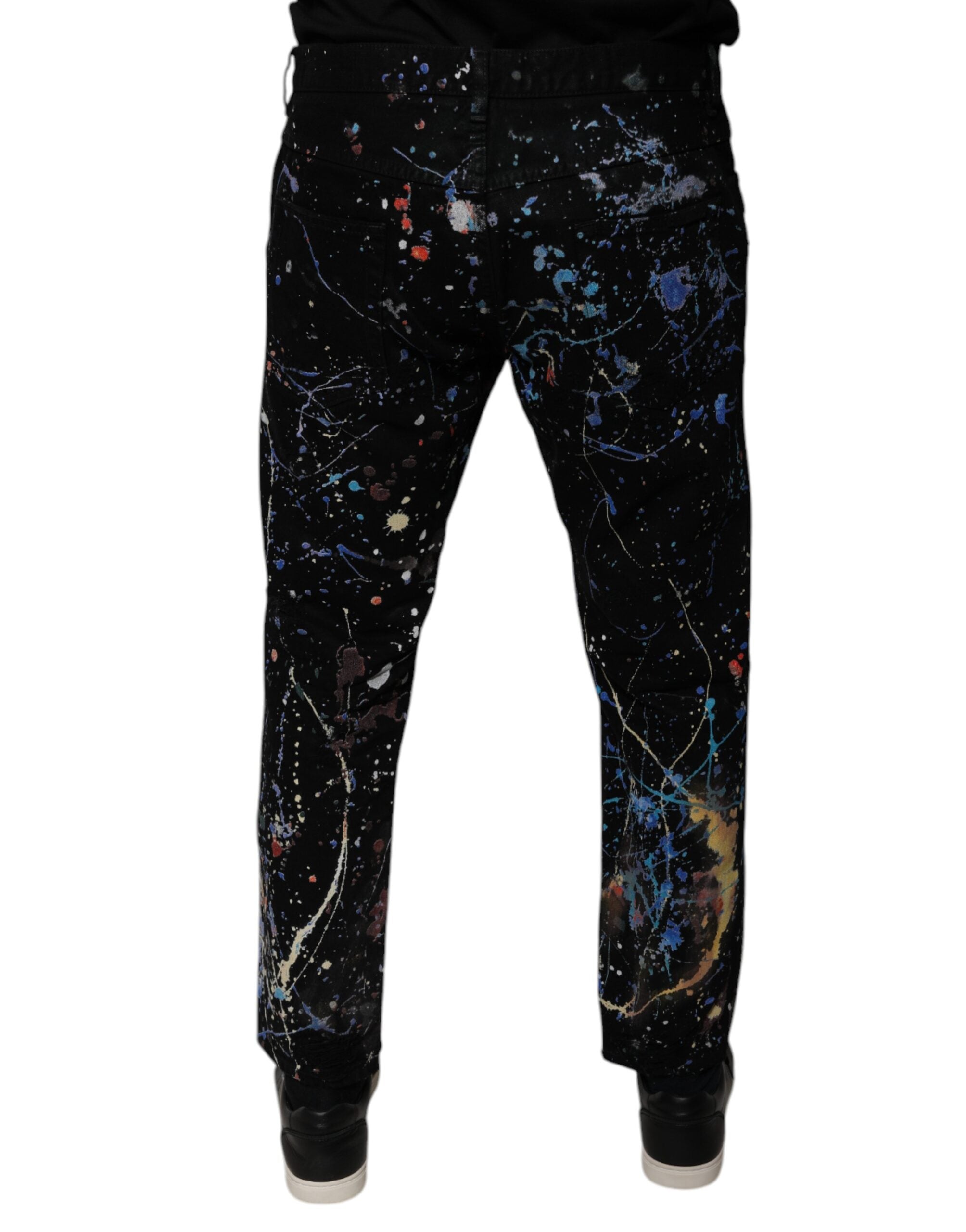 Blugi skinny din denim din bumbac cu stropi de culoare neagră Dolce &amp; Gabbana