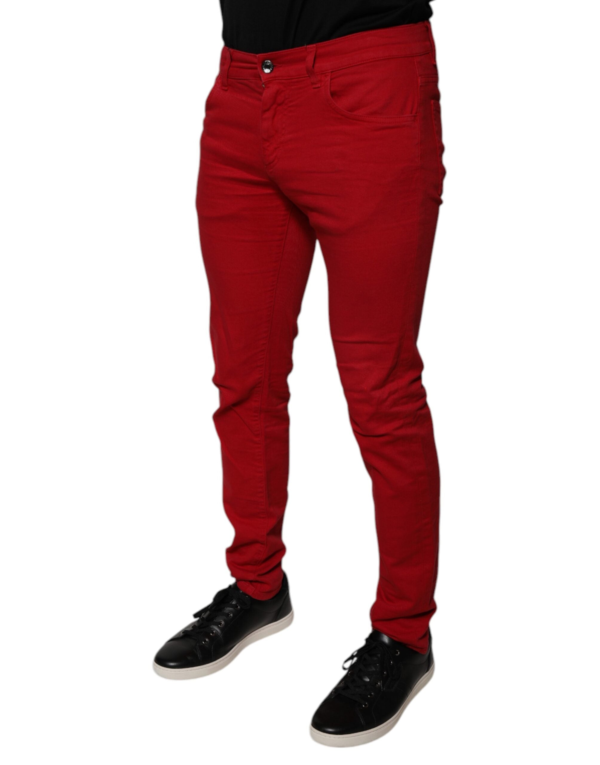 Dolce &amp; Gabbana – Skinny-Jeans aus Baumwolle mit rotem Kronenlogo