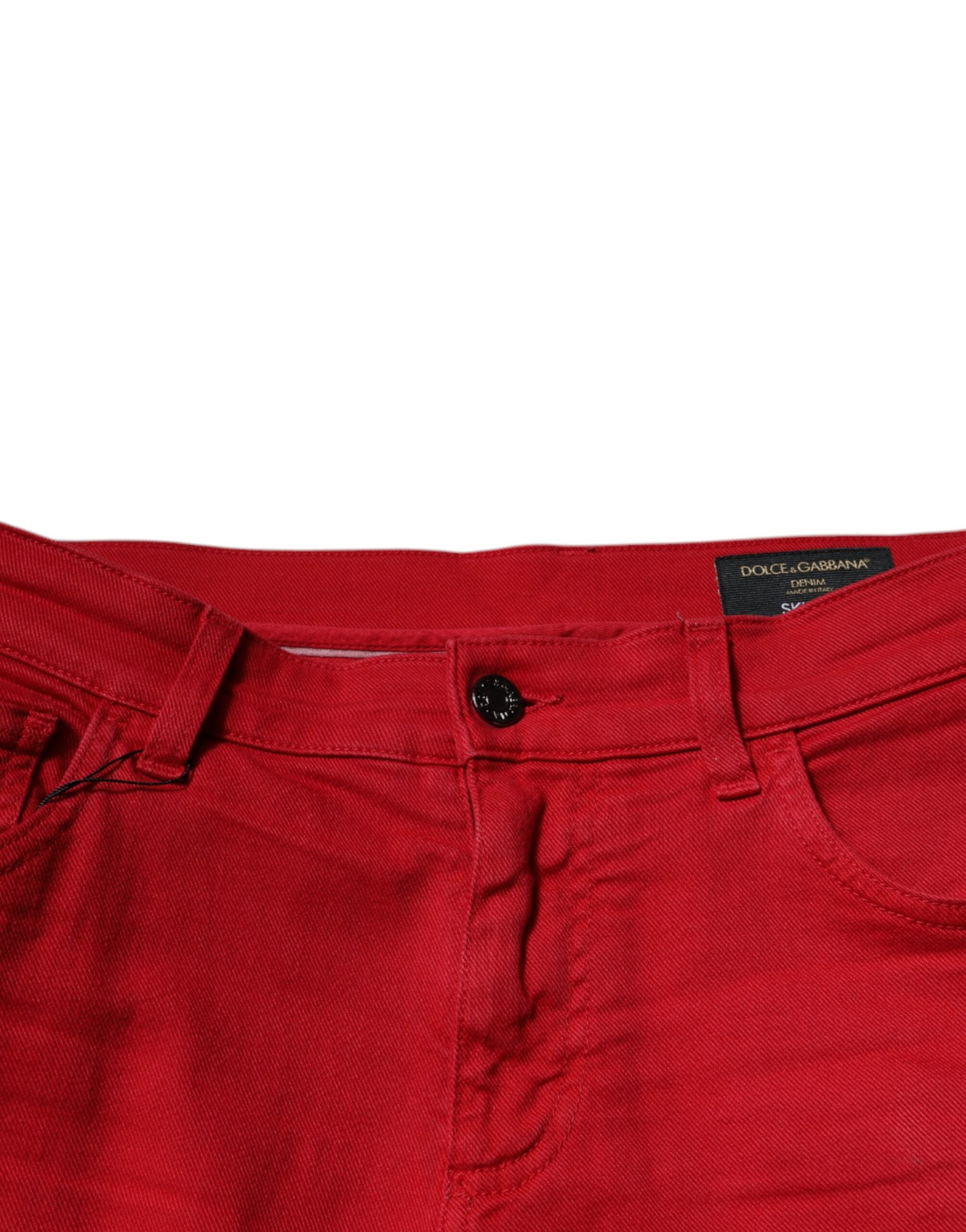 Dolce &amp; Gabbana – Skinny-Jeans aus Baumwolle mit rotem Kronenlogo