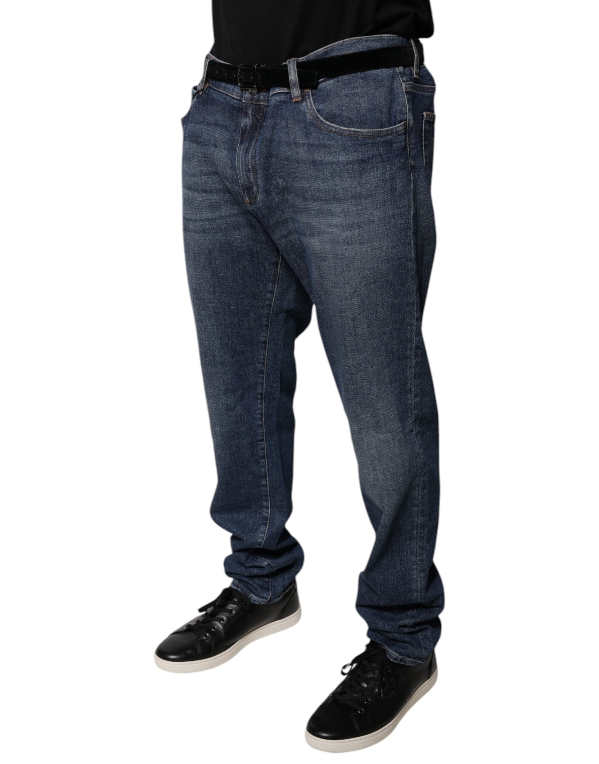 Dolce &amp; Gabbana Dunkelblaue Skinny-Jeans aus Baumwoll-Logo