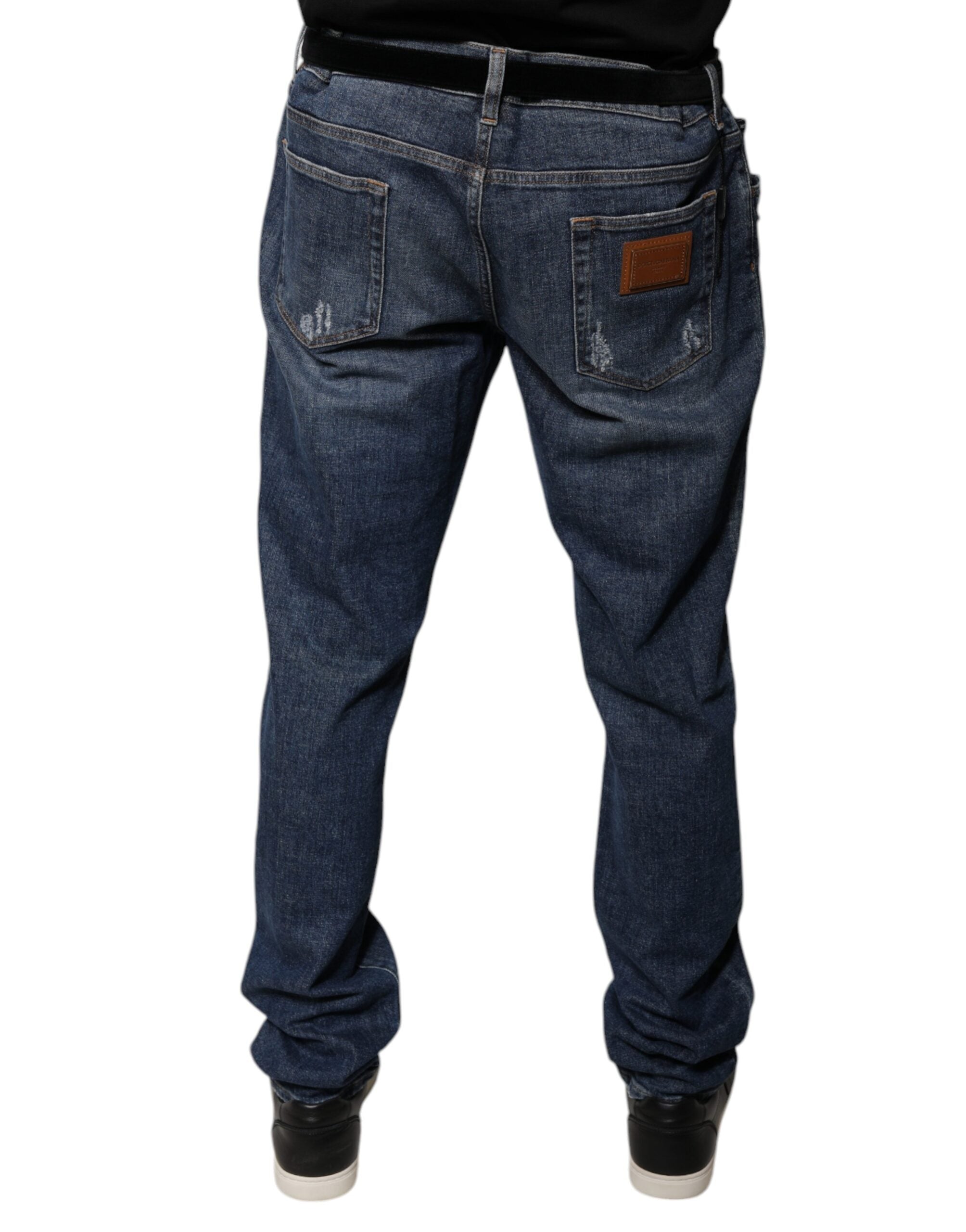 Dolce &amp; Gabbana Dunkelblaue Skinny-Jeans aus Baumwoll-Logo
