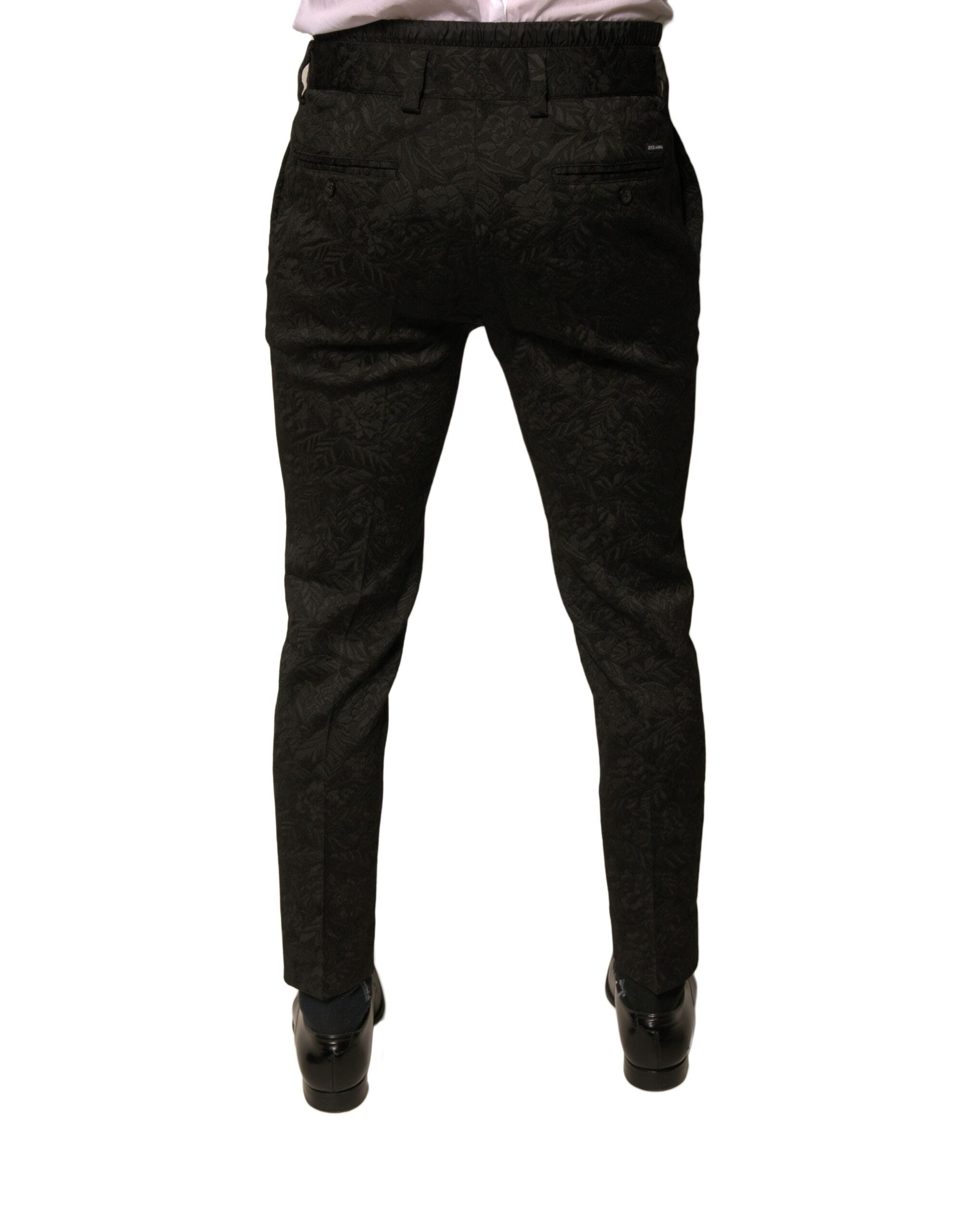 Dolce &amp; Gabbana Schwarze, schmale Anzughose aus Polyester mit Brokatmuster für Herren