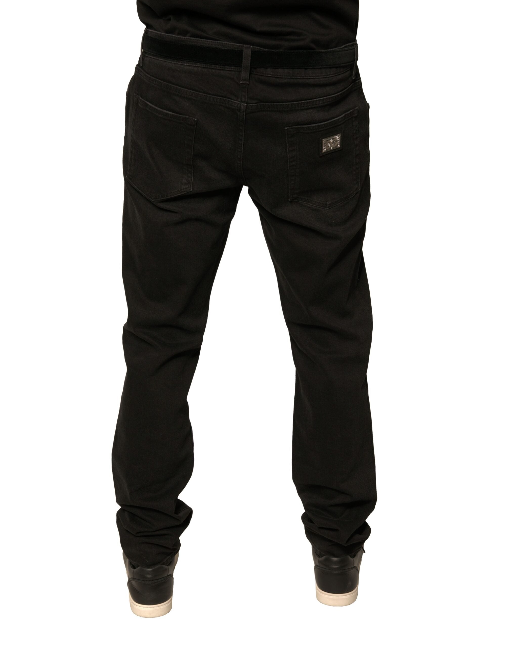 Dolce &amp; Gabbana – Schwarze Skinny-Jeans aus Baumwolle mit Logo und Rissen