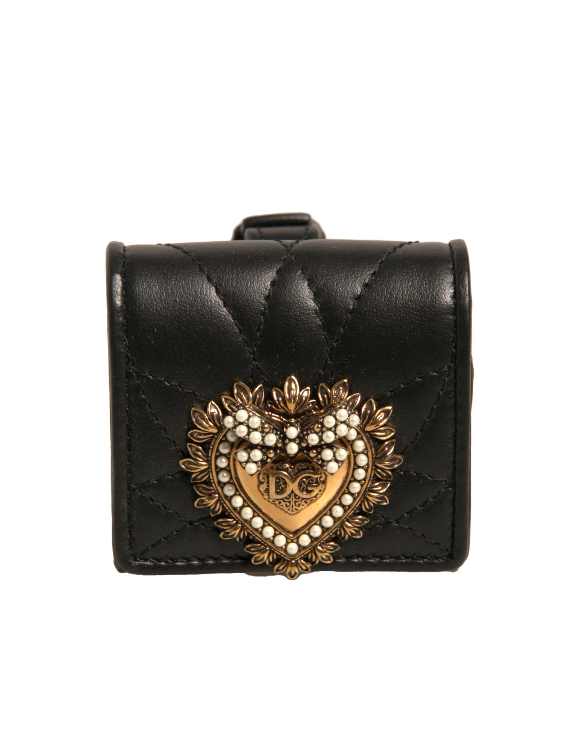 Husă Dolce &amp; Gabbana din piele neagră Devotion Heart Strap pentru Airpods