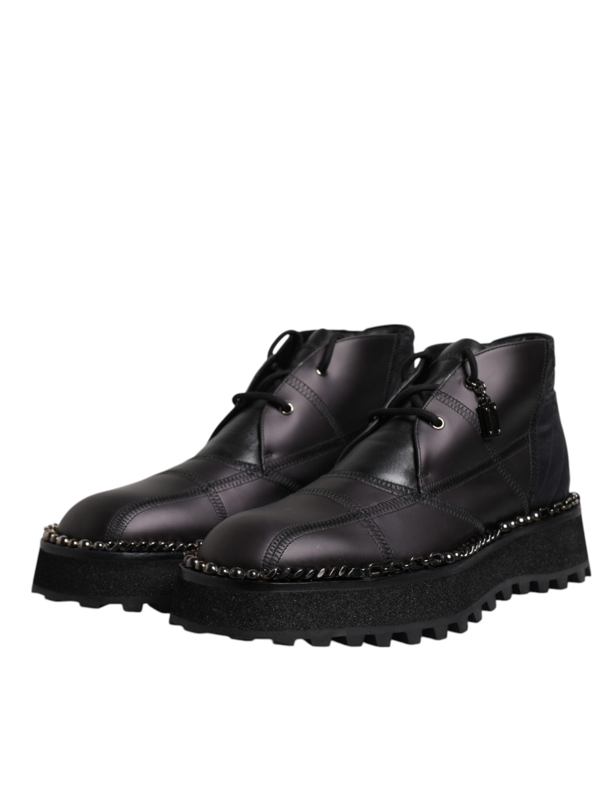 Dolce &amp; Gabbana – Schwarze Ankle Boots aus Leder mit Schnürung