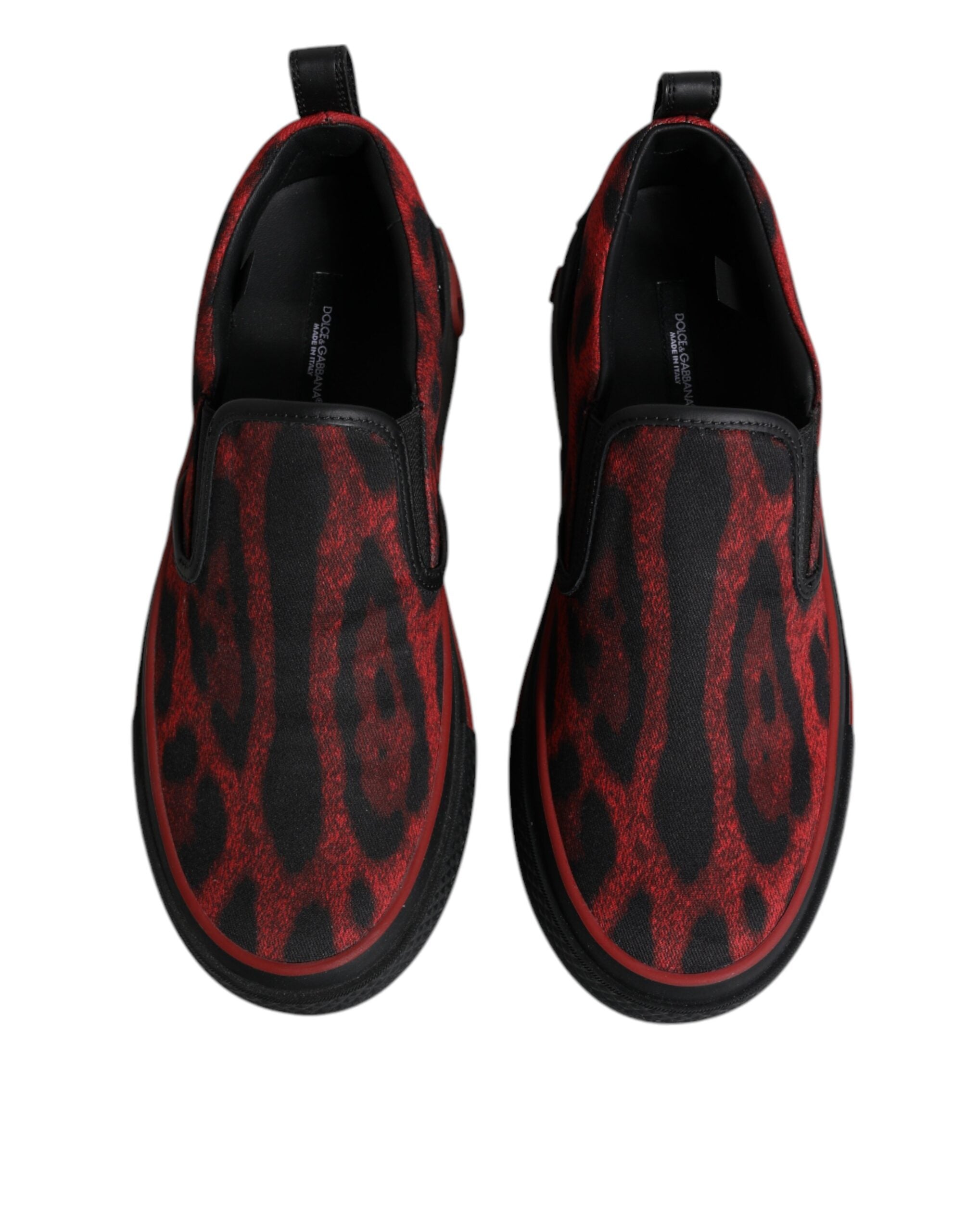 Dolce &amp; Gabbana Rot Schwarz Leopard Baumwolle Männer Low Top Sneakers Schuhe