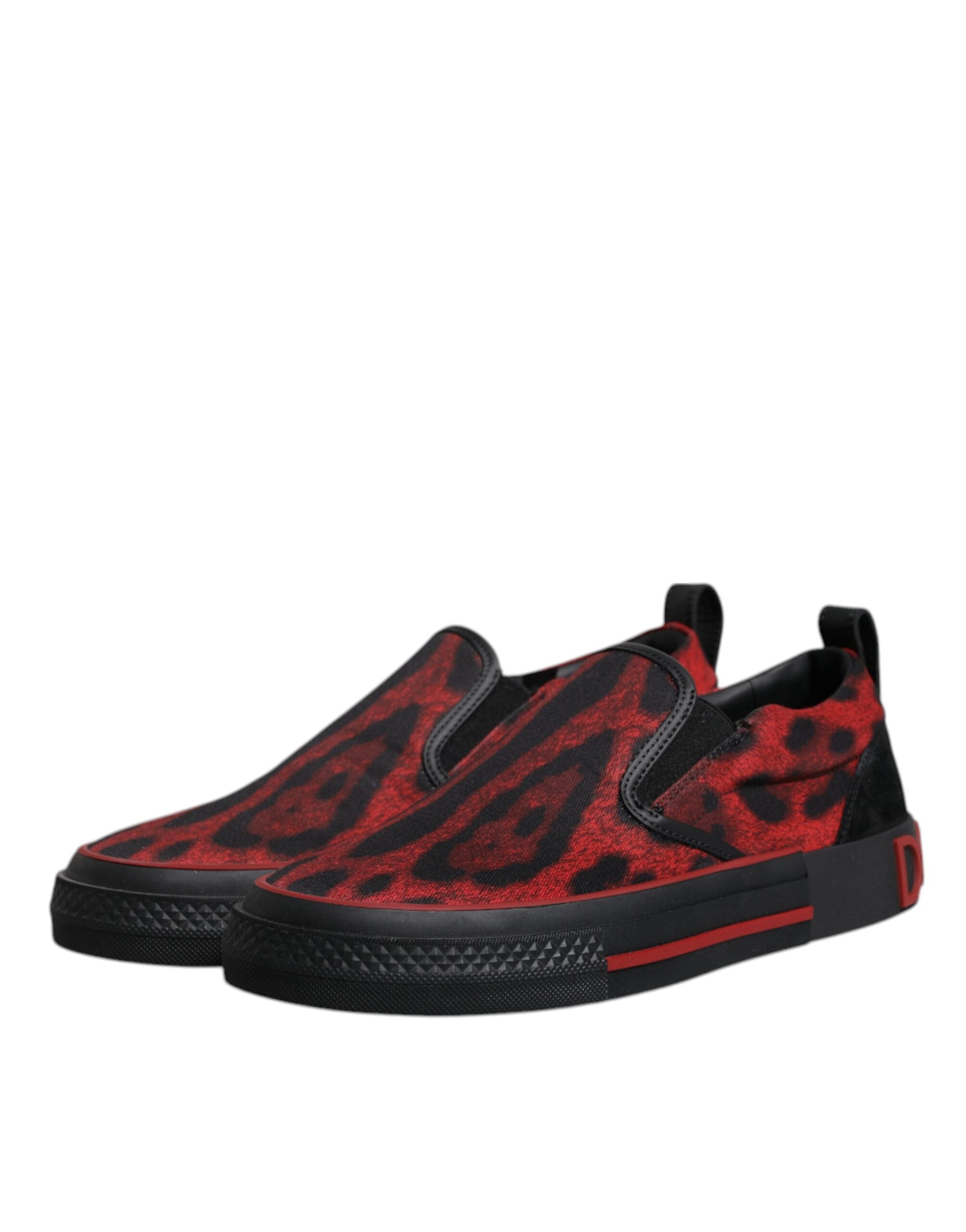 Dolce &amp; Gabbana Rot Schwarz Leopard Baumwolle Männer Low Top Sneakers Schuhe