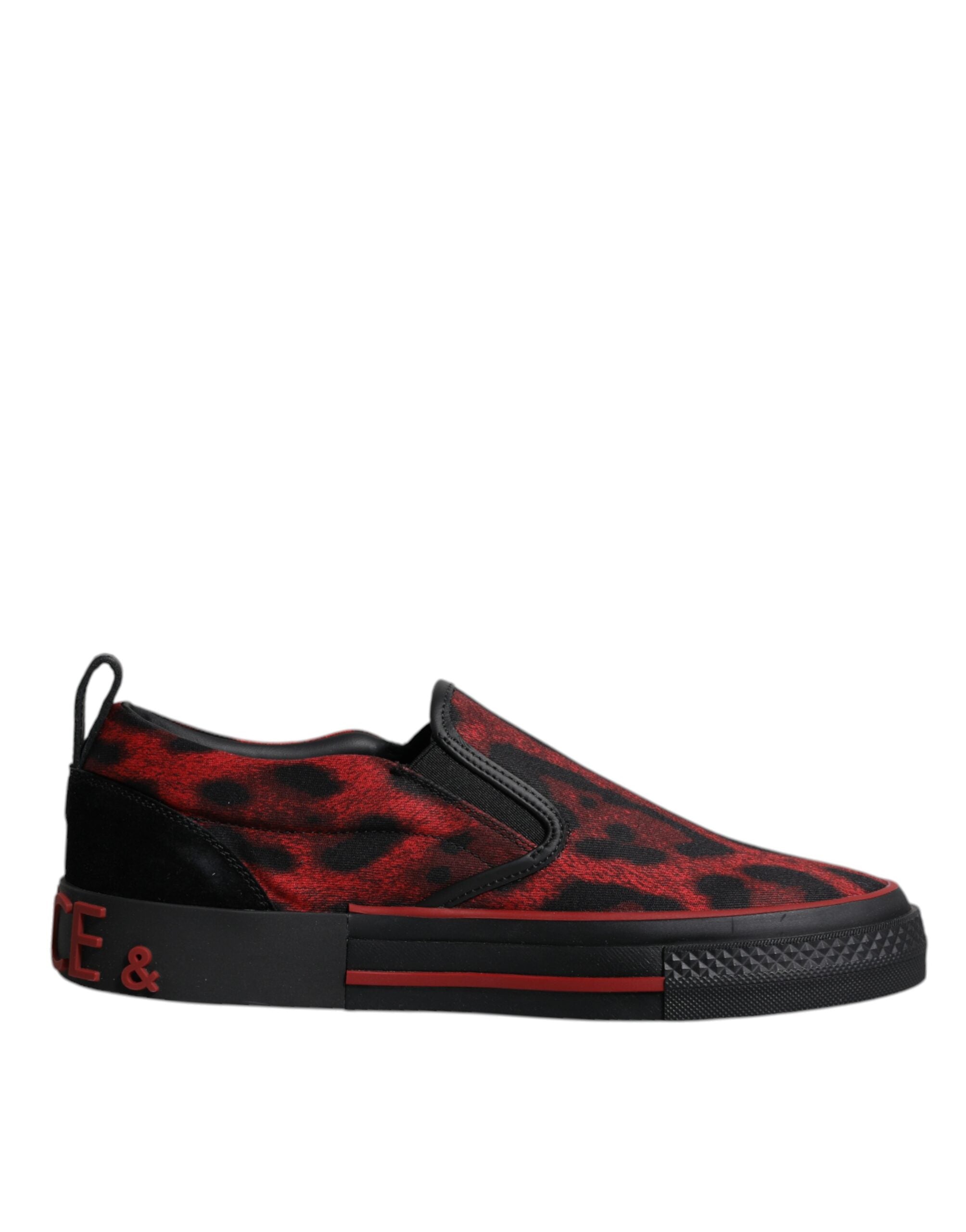 Dolce &amp; Gabbana Rot Schwarz Leopard Baumwolle Männer Low Top Sneakers Schuhe