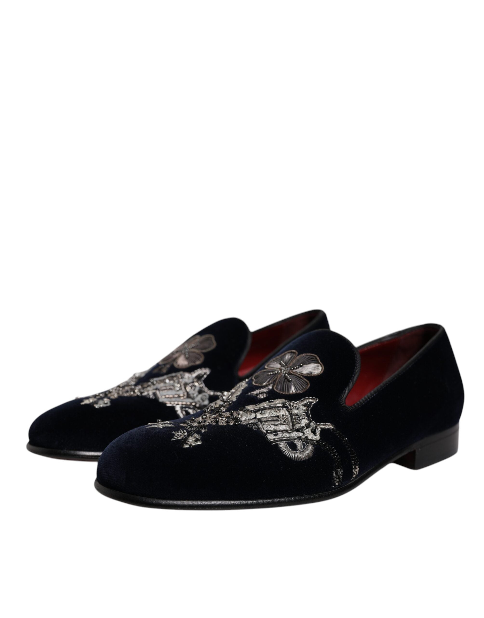 Mocasini Dolce &amp; Gabbana negri din catifea cu imprimeu floral Gun - Pantofi eleganti