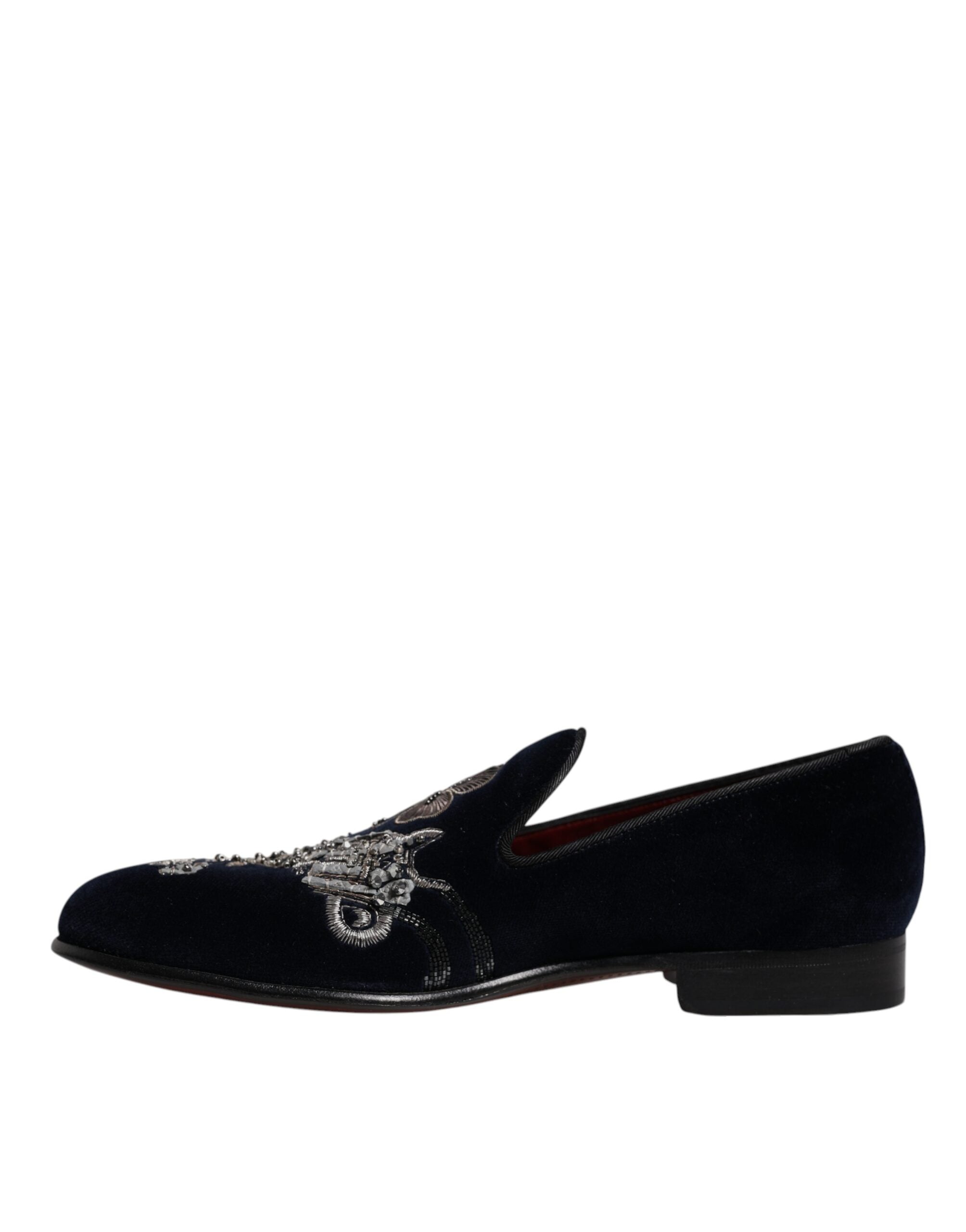 Mocasini Dolce &amp; Gabbana negri din catifea cu imprimeu floral Gun - Pantofi eleganti