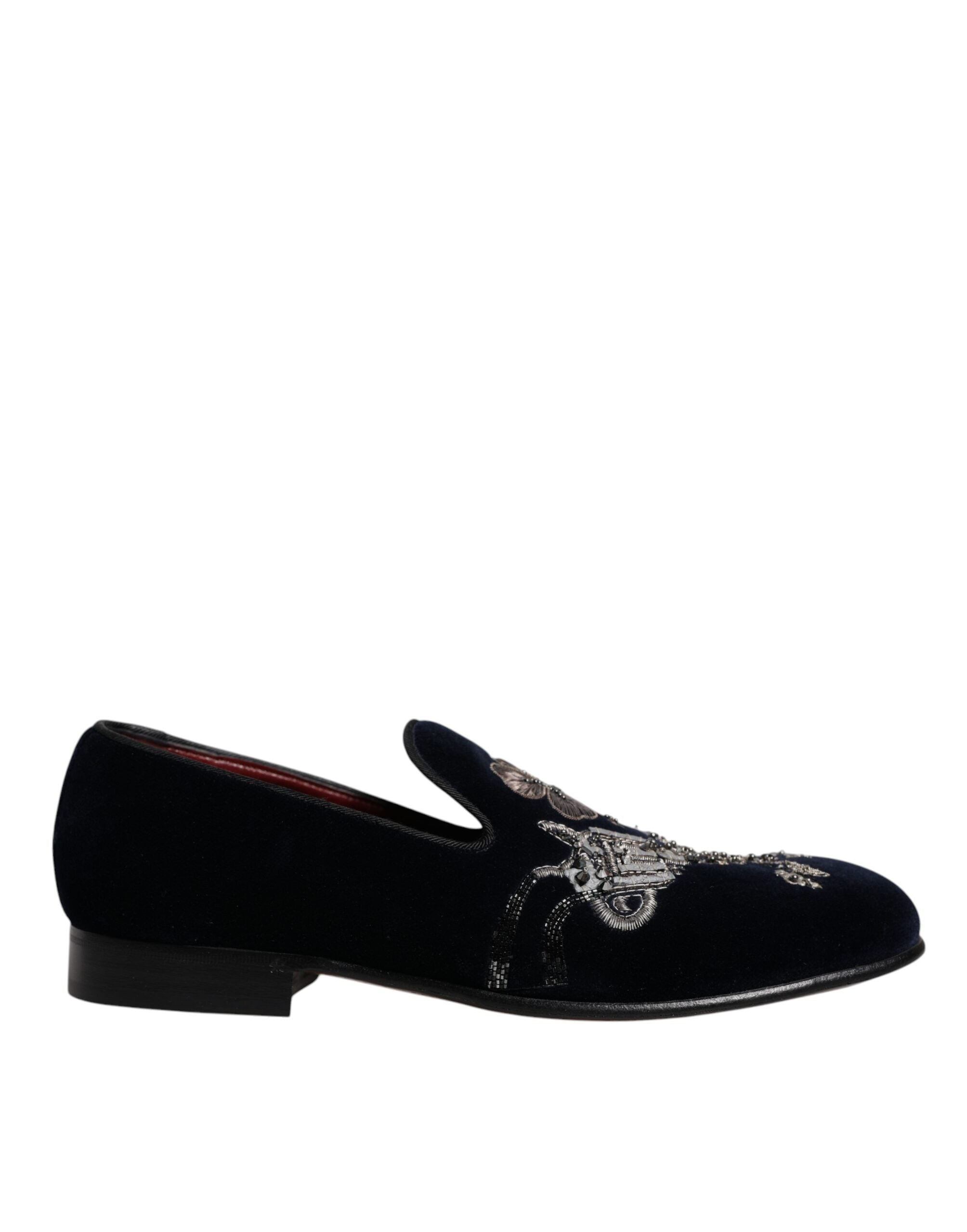 Mocasini Dolce &amp; Gabbana negri din catifea cu imprimeu floral Gun - Pantofi eleganti