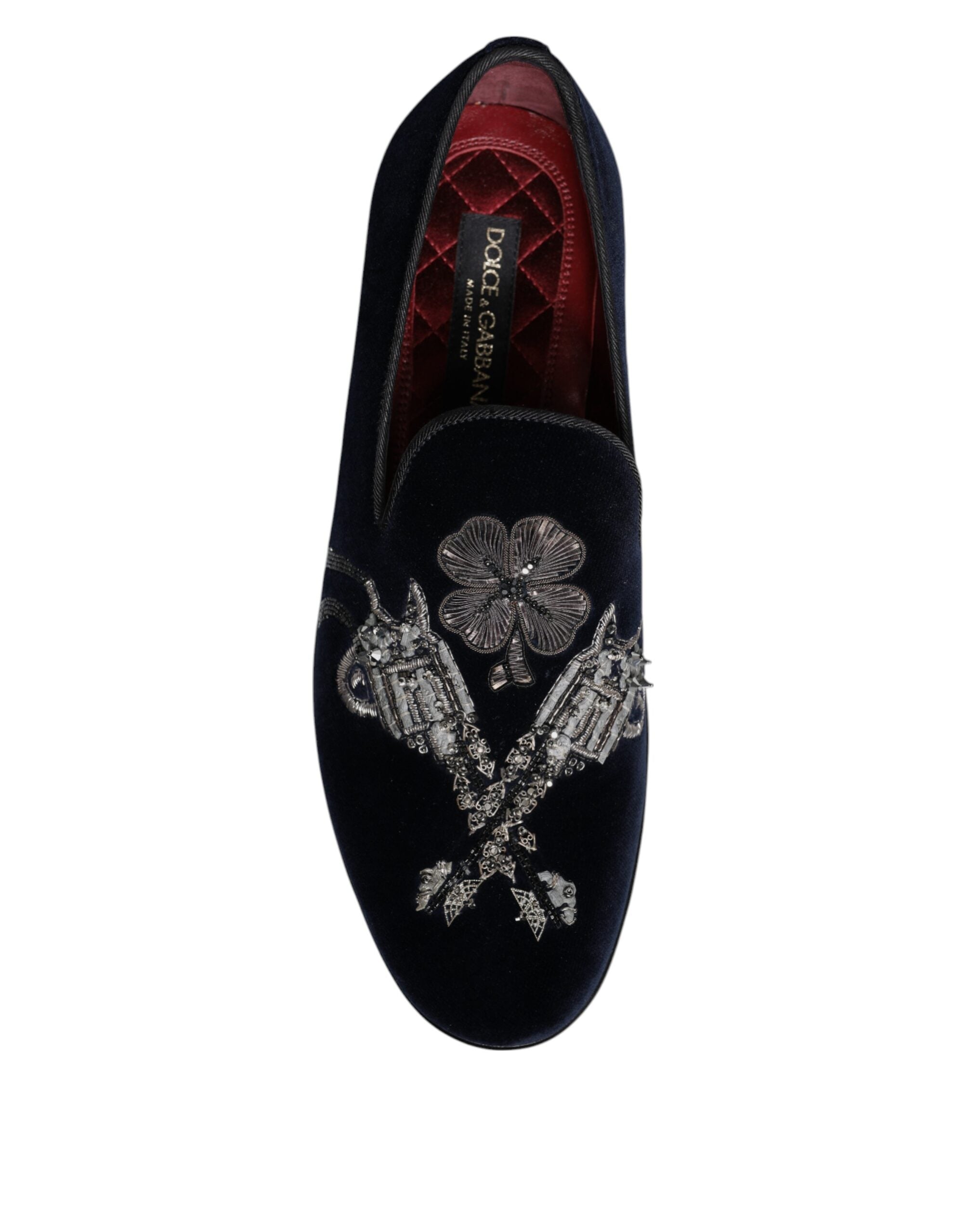 Mocasini Dolce &amp; Gabbana negri din catifea cu imprimeu floral Gun - Pantofi eleganti