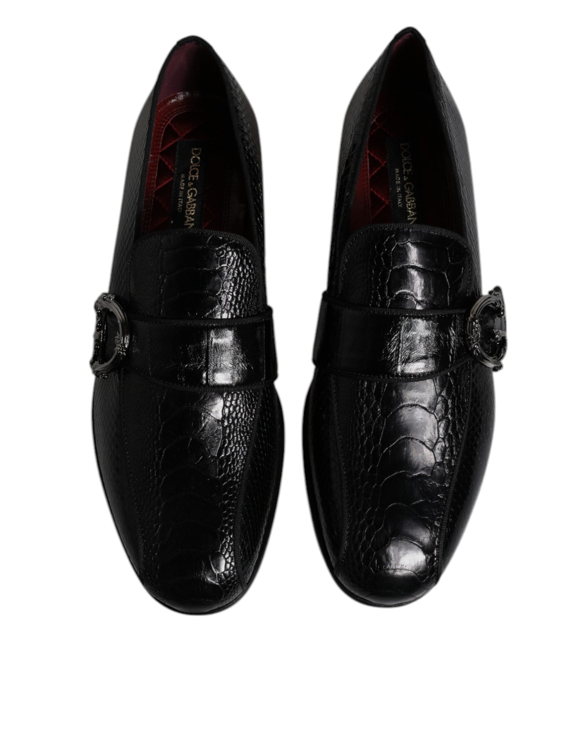 Mocasini Dolce &amp; Gabbana negri din piele exotică cu logo DG și pantofi eleganți formali