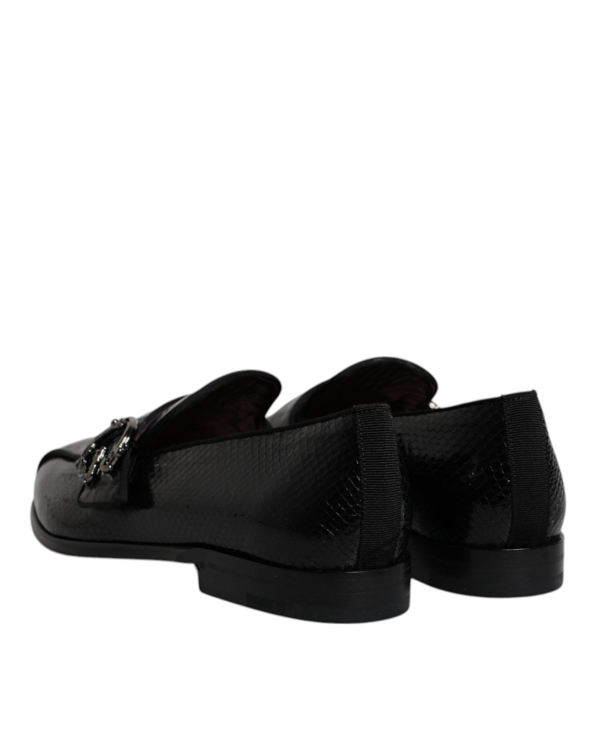 Mocasini Dolce &amp; Gabbana negri din piele exotică cu logo DG și pantofi eleganți formali