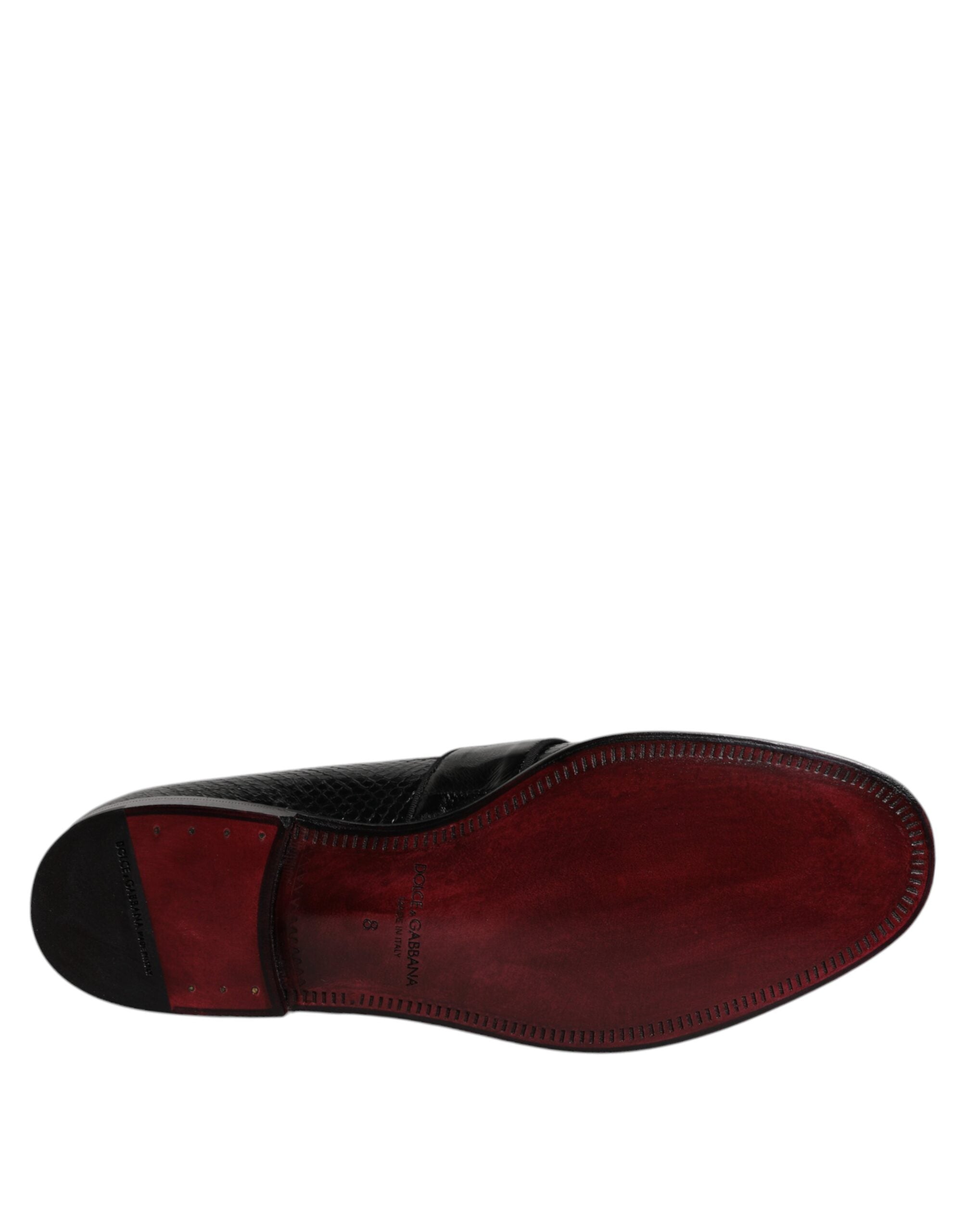 Mocasini Dolce &amp; Gabbana negri din piele exotică cu logo DG și pantofi eleganți formali