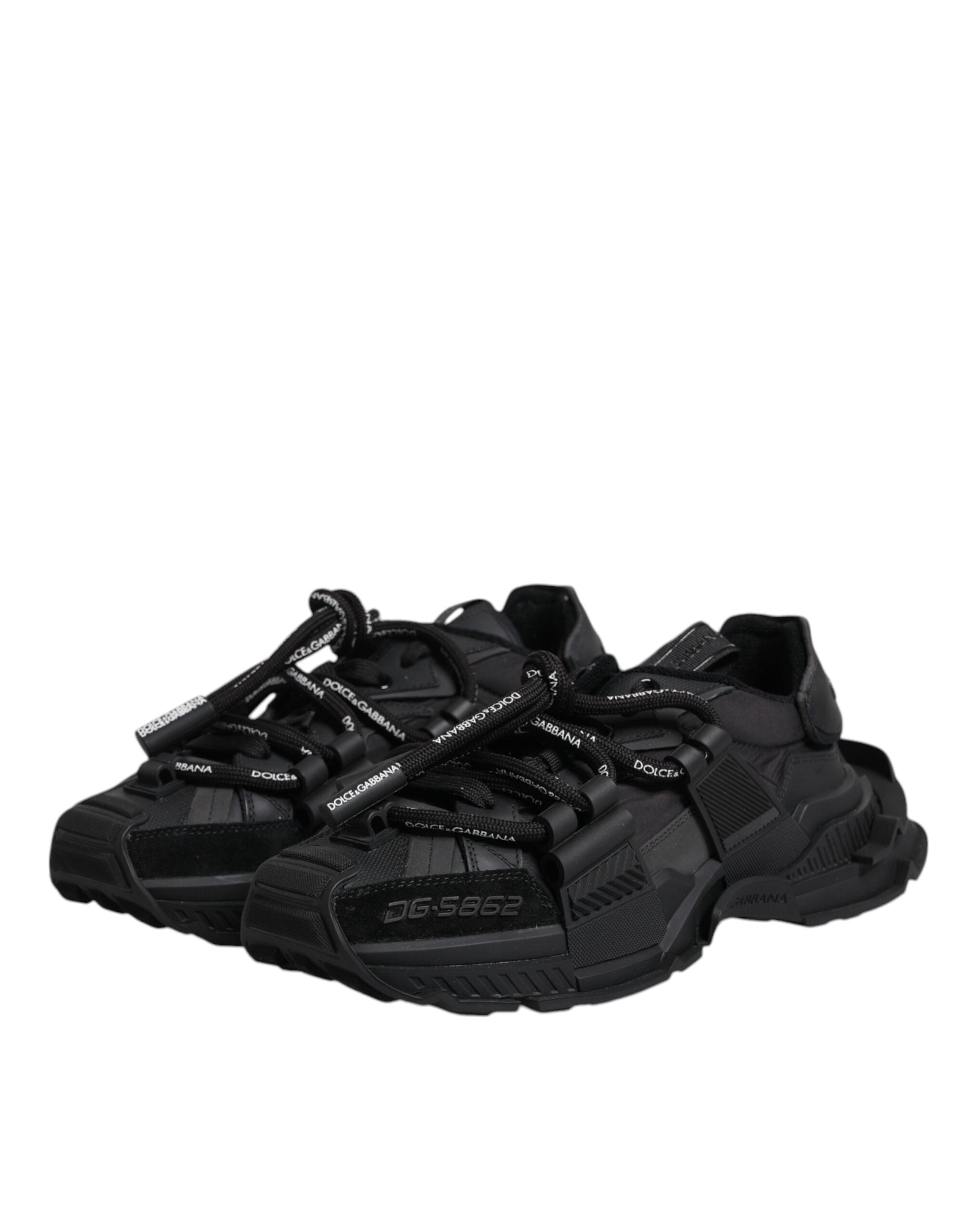Dolce &amp; Gabbana – Schwarze Low-Top-Sneaker mit Schnürung im Space-Stil