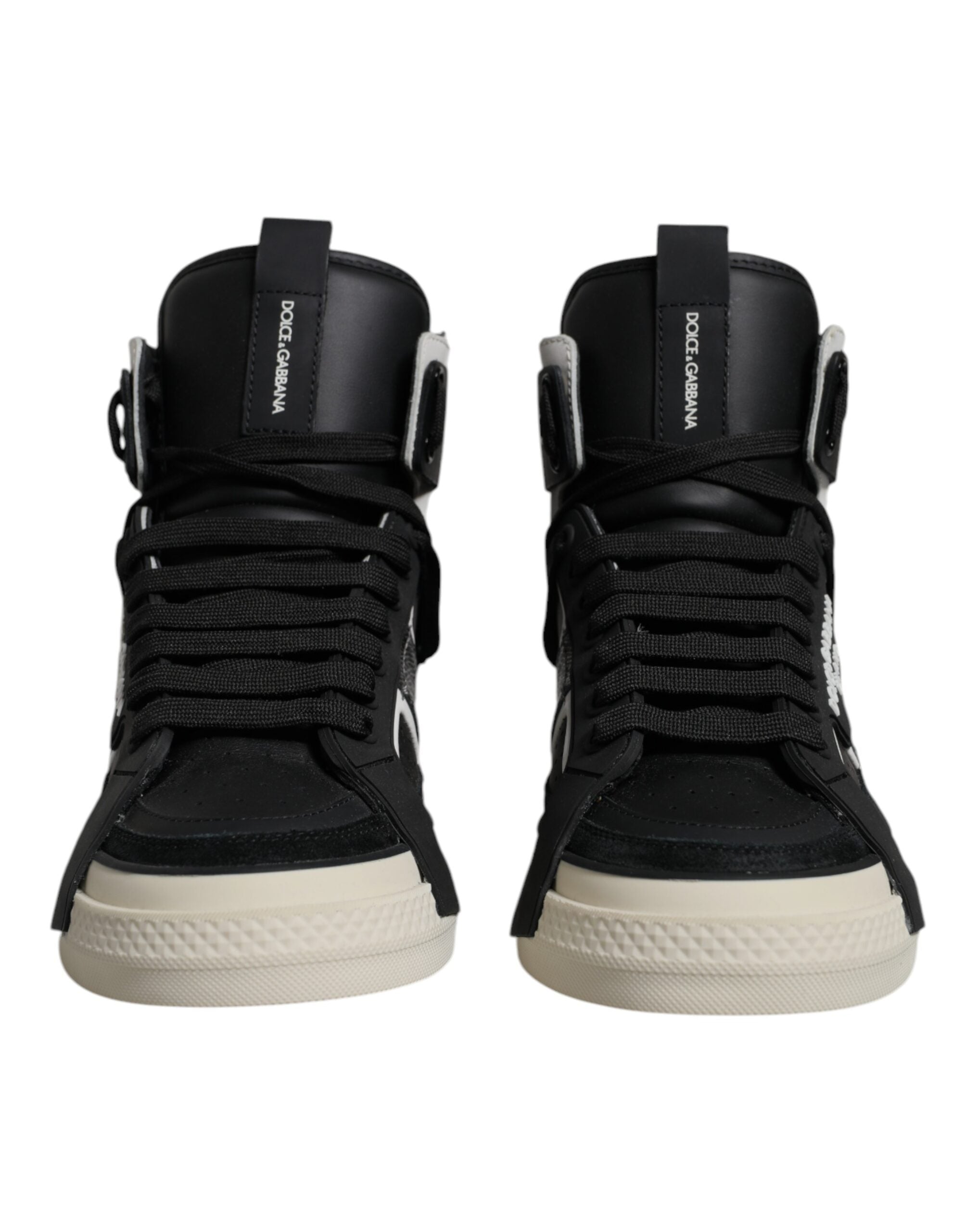 Dolce &amp; Gabbana – Hohe Sneaker aus schwarzem und silbernem Leder