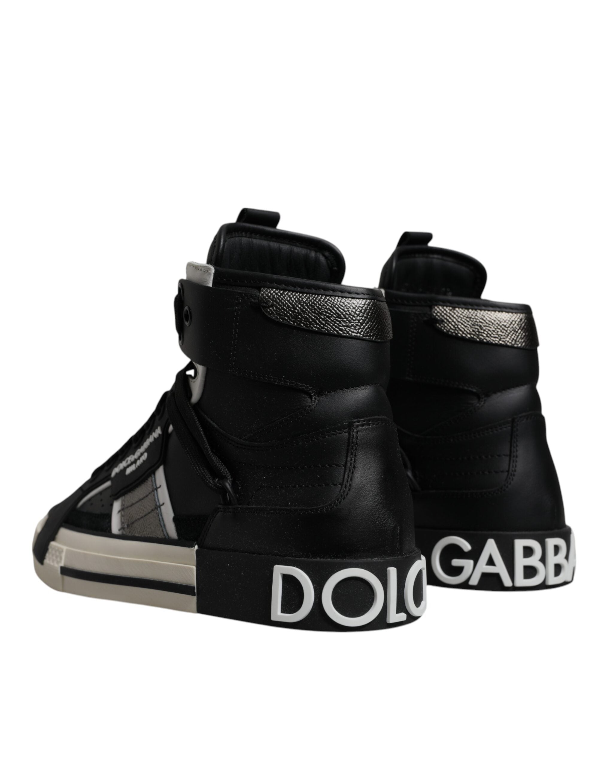 Dolce &amp; Gabbana – Hohe Sneaker aus schwarzem und silbernem Leder