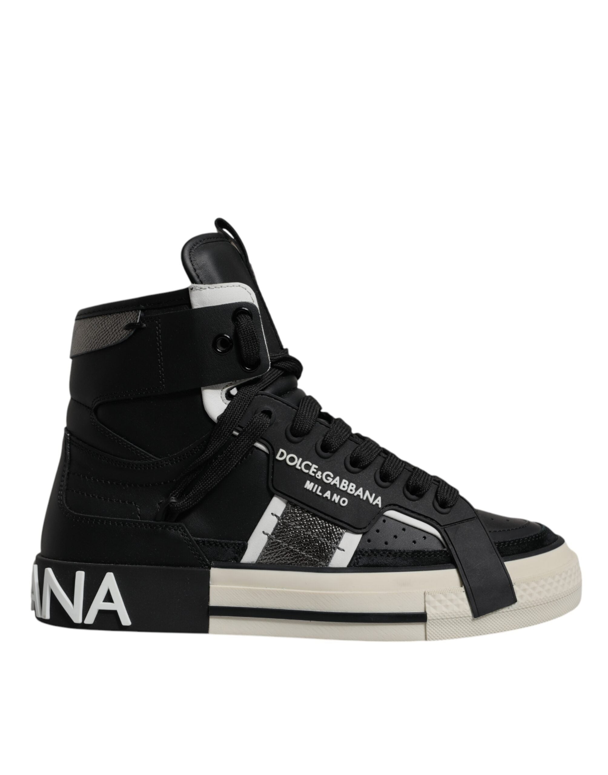 Dolce &amp; Gabbana – Hohe Sneaker aus schwarzem und silbernem Leder