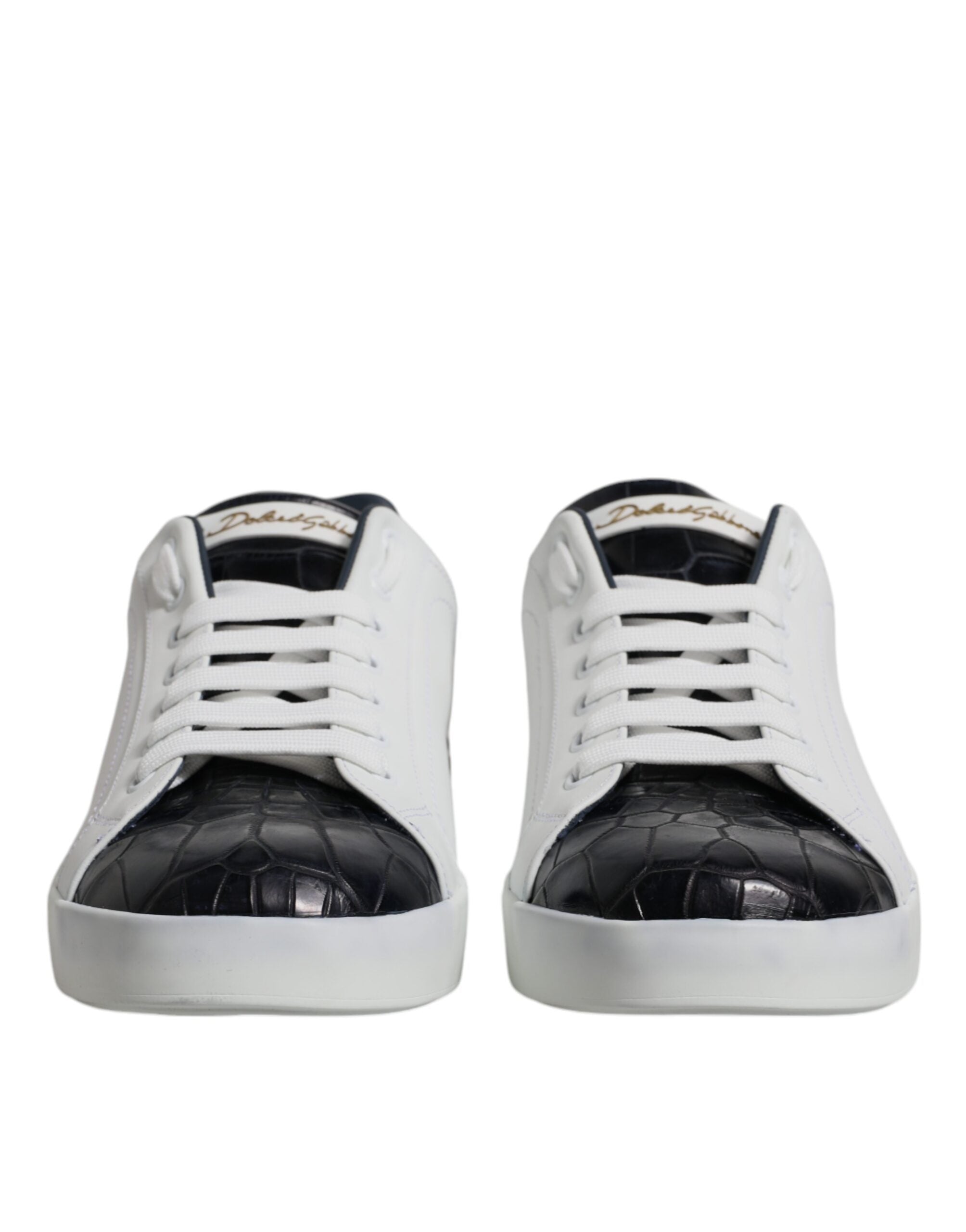 Dolce &amp; Gabbana Weiß Schwarz Leder Portofino Sneakers Schuhe