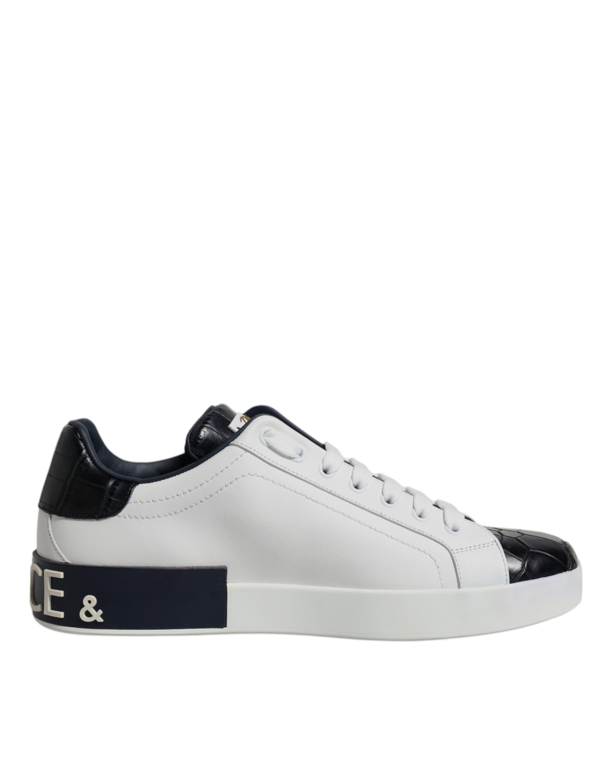 Dolce &amp; Gabbana Weiß Schwarz Leder Portofino Sneakers Schuhe