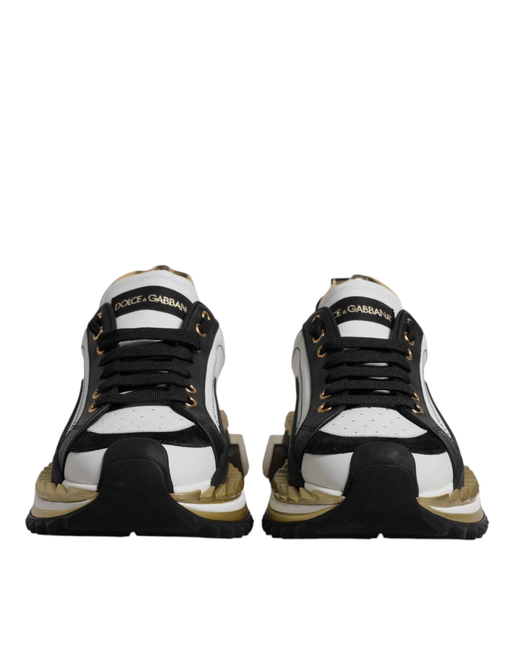 Dolce &amp; Gabbana Weißgold Schwarz Leder SUPER KING Sneakers Schuhe