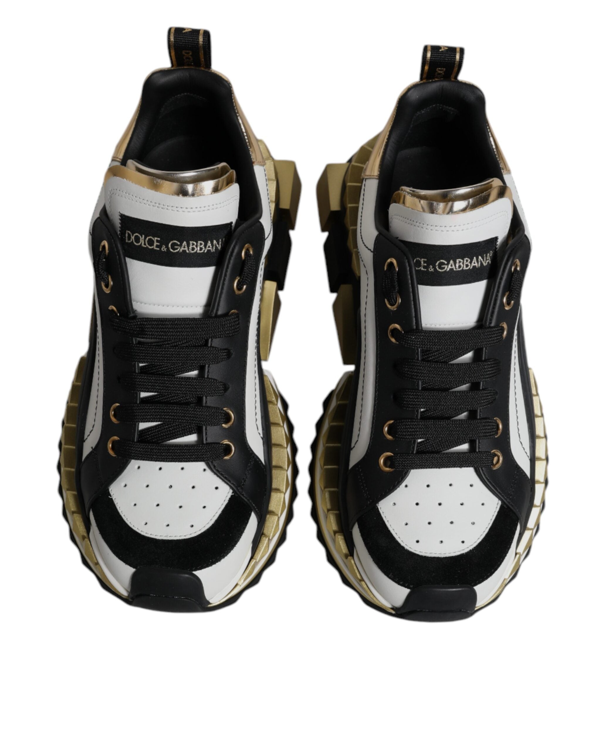 Dolce &amp; Gabbana Weißgold Schwarz Leder SUPER KING Sneakers Schuhe
