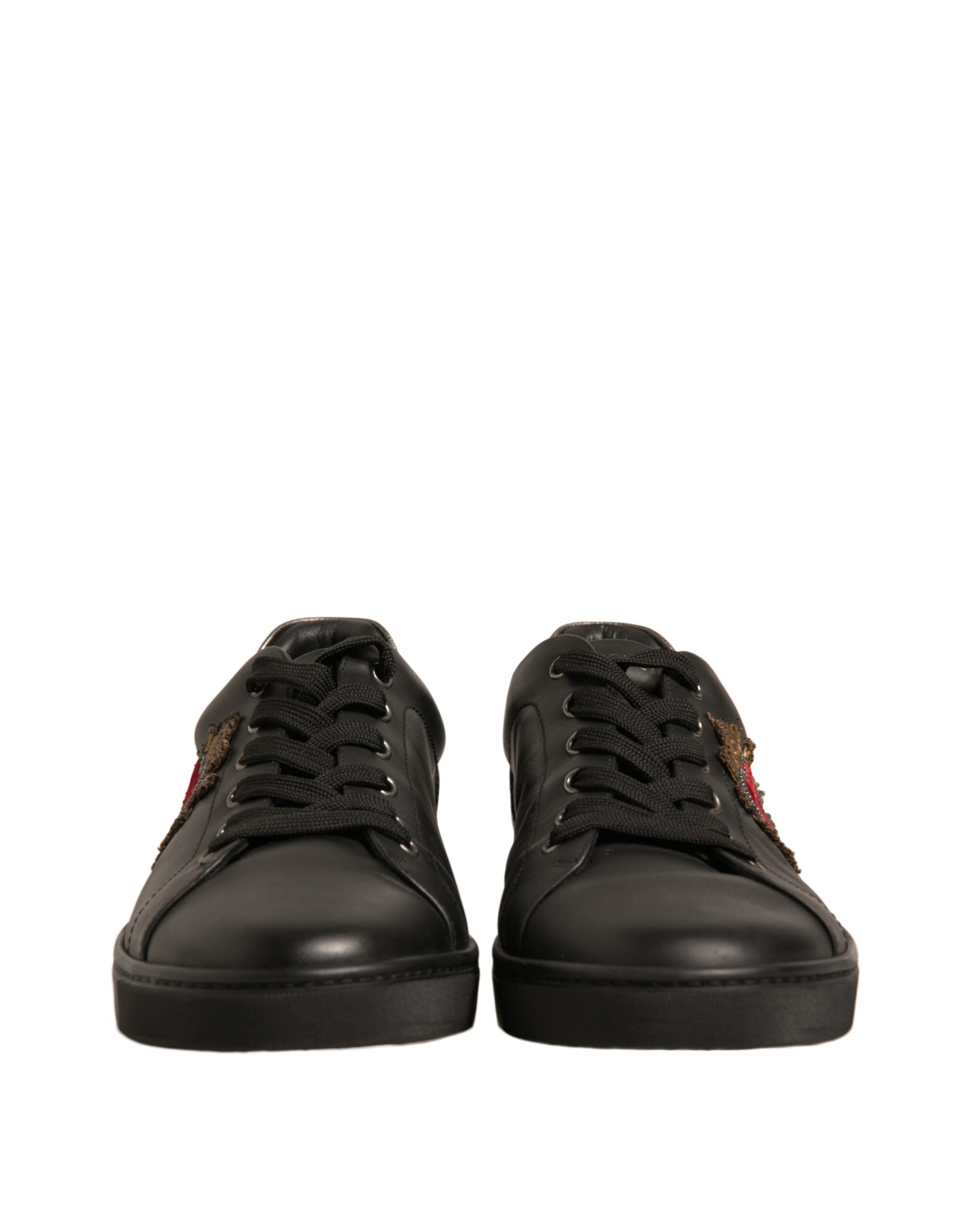 Dolce &amp; Gabbana – Schwarze Sneakers aus Leder mit Herzverzierung