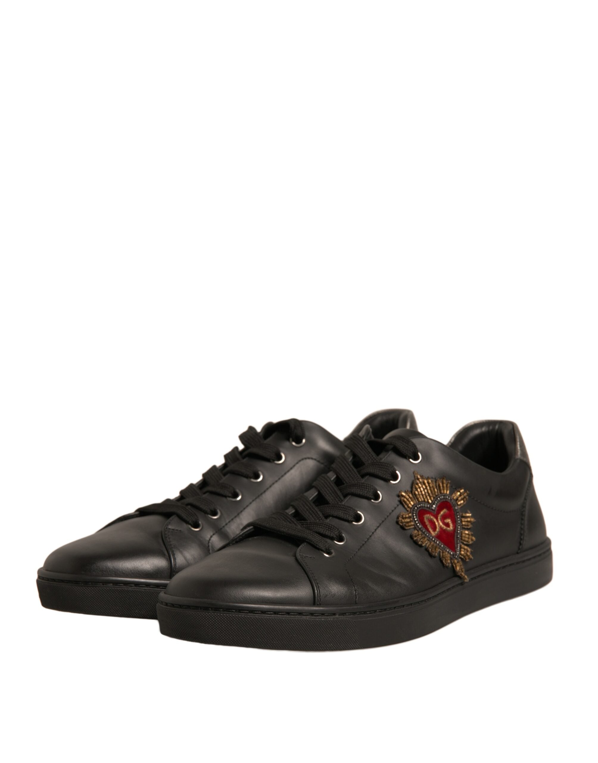 Dolce &amp; Gabbana – Schwarze Sneakers aus Leder mit Herzverzierung