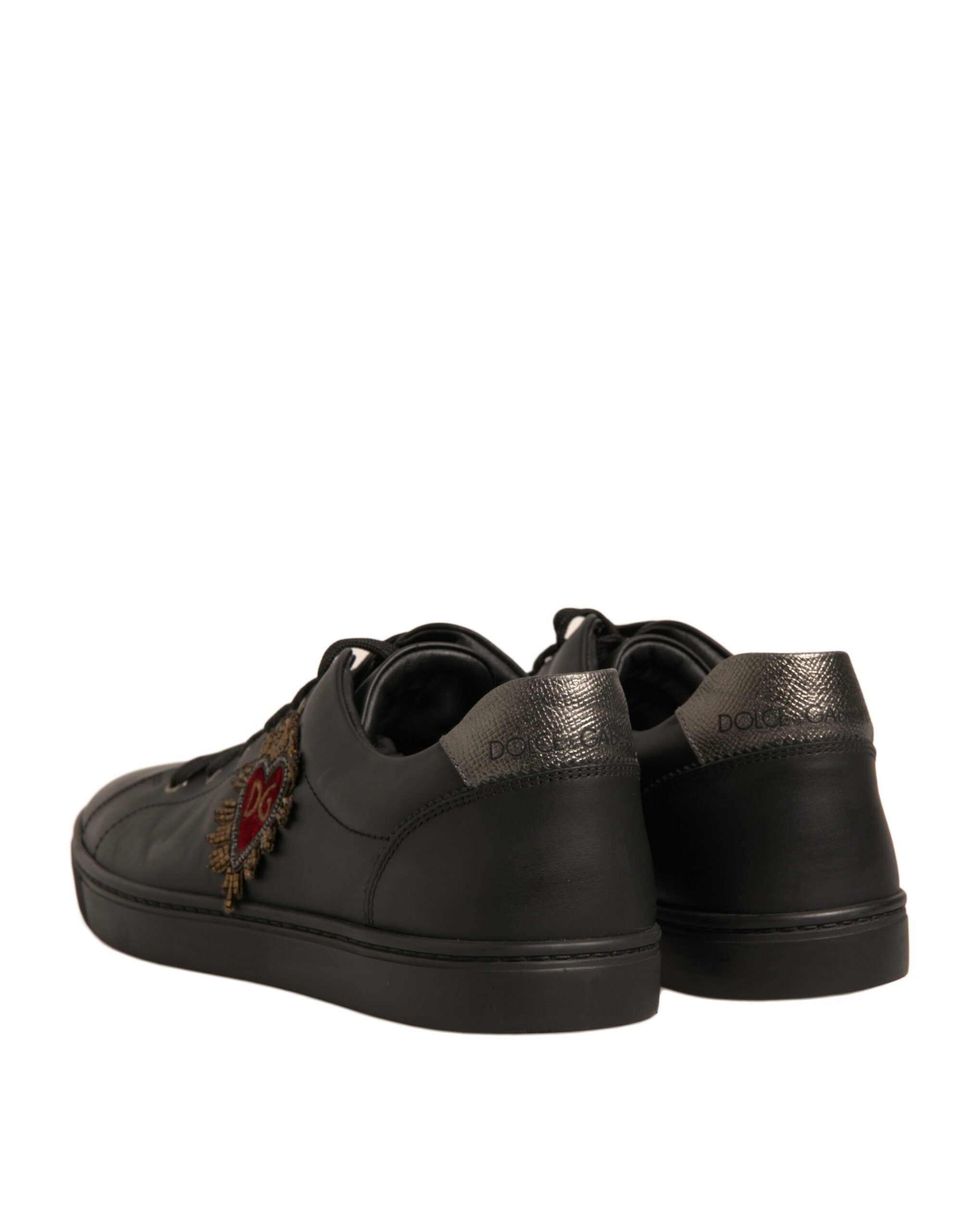 Dolce &amp; Gabbana – Schwarze Sneakers aus Leder mit Herzverzierung