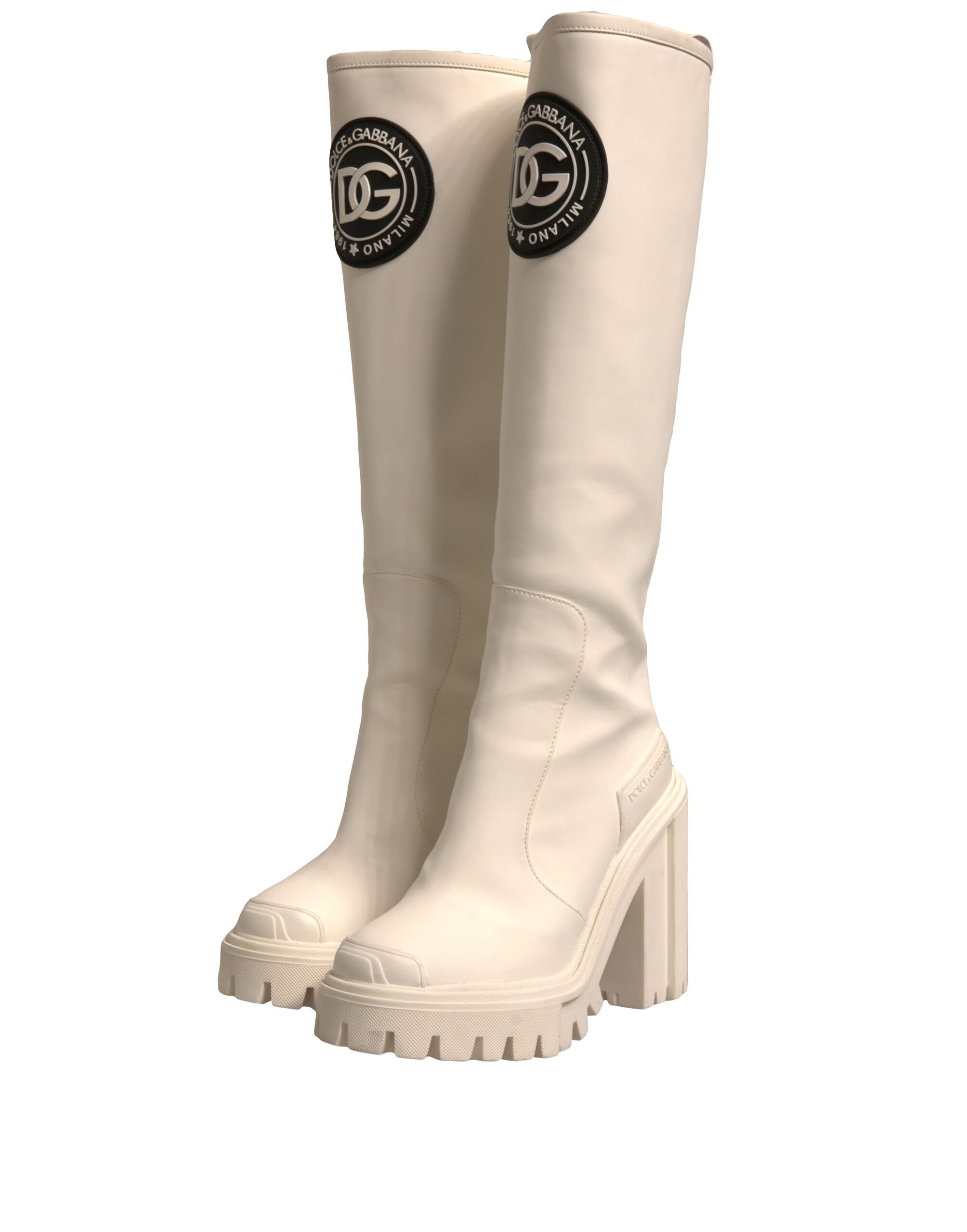 Dolce &amp; Gabbana Weiße DG Logo Hi Trekking Plateau Bikerstiefel Schuhe