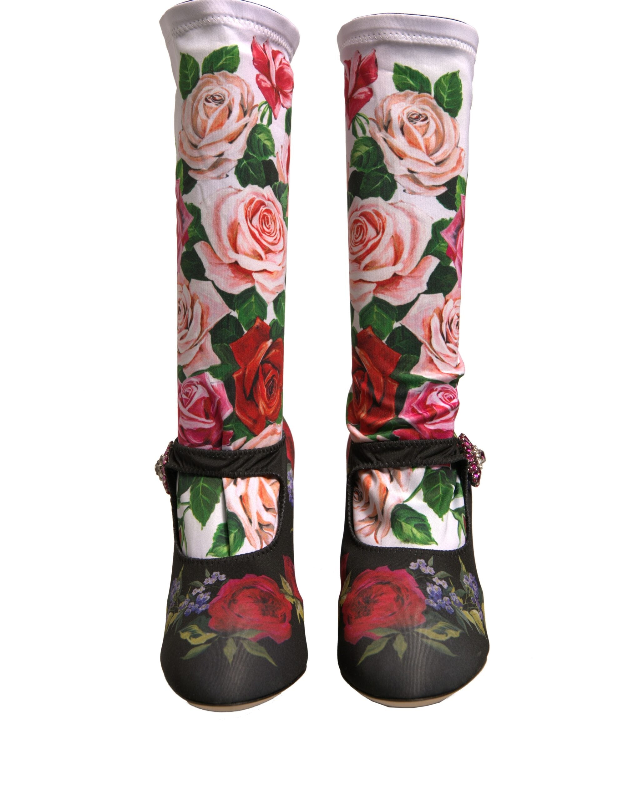 Dolce &amp; Gabbana Schwarze Blumensocken Kristallstiefel Jerseyschuhe