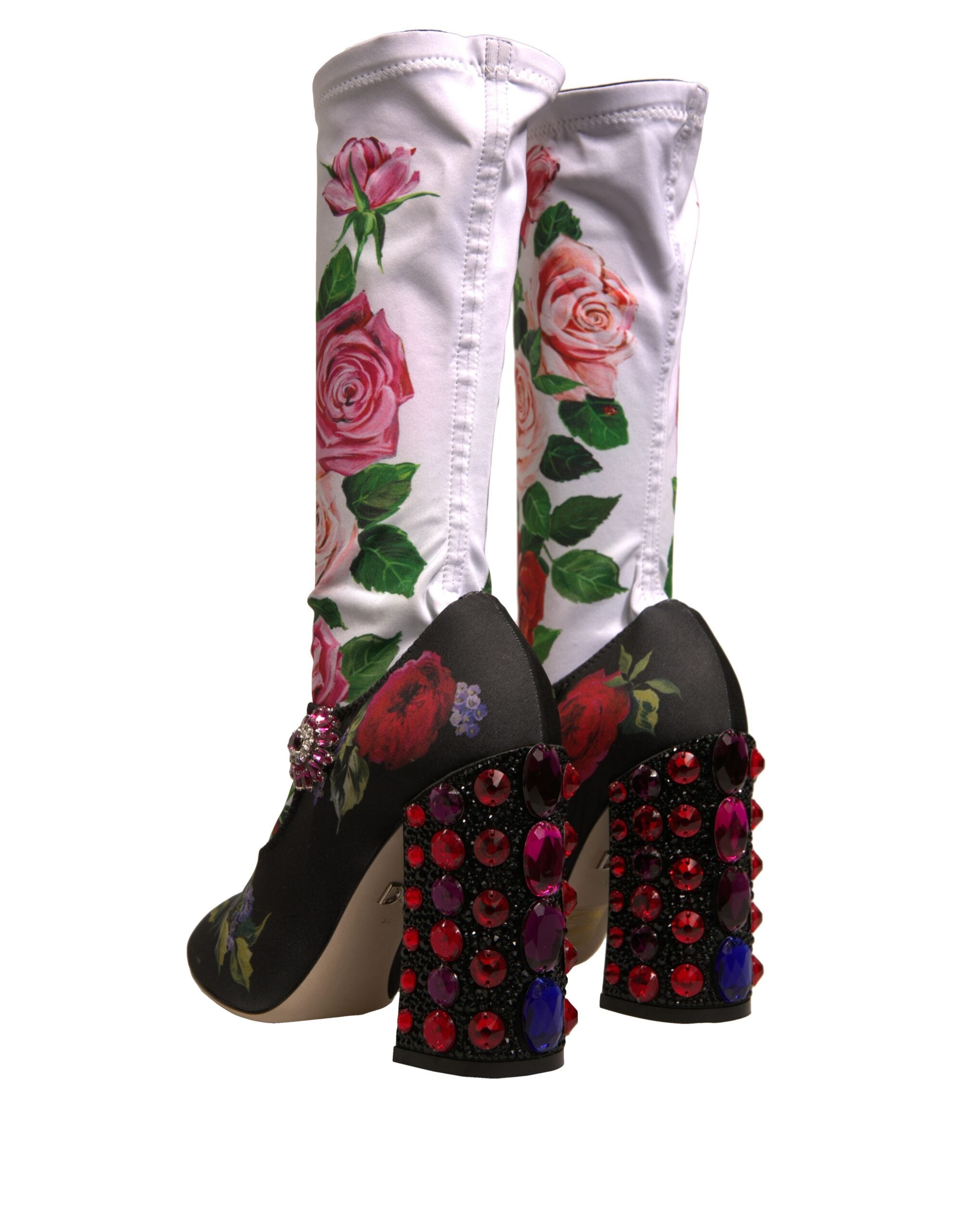 Dolce &amp; Gabbana Schwarze Blumensocken Kristallstiefel Jerseyschuhe