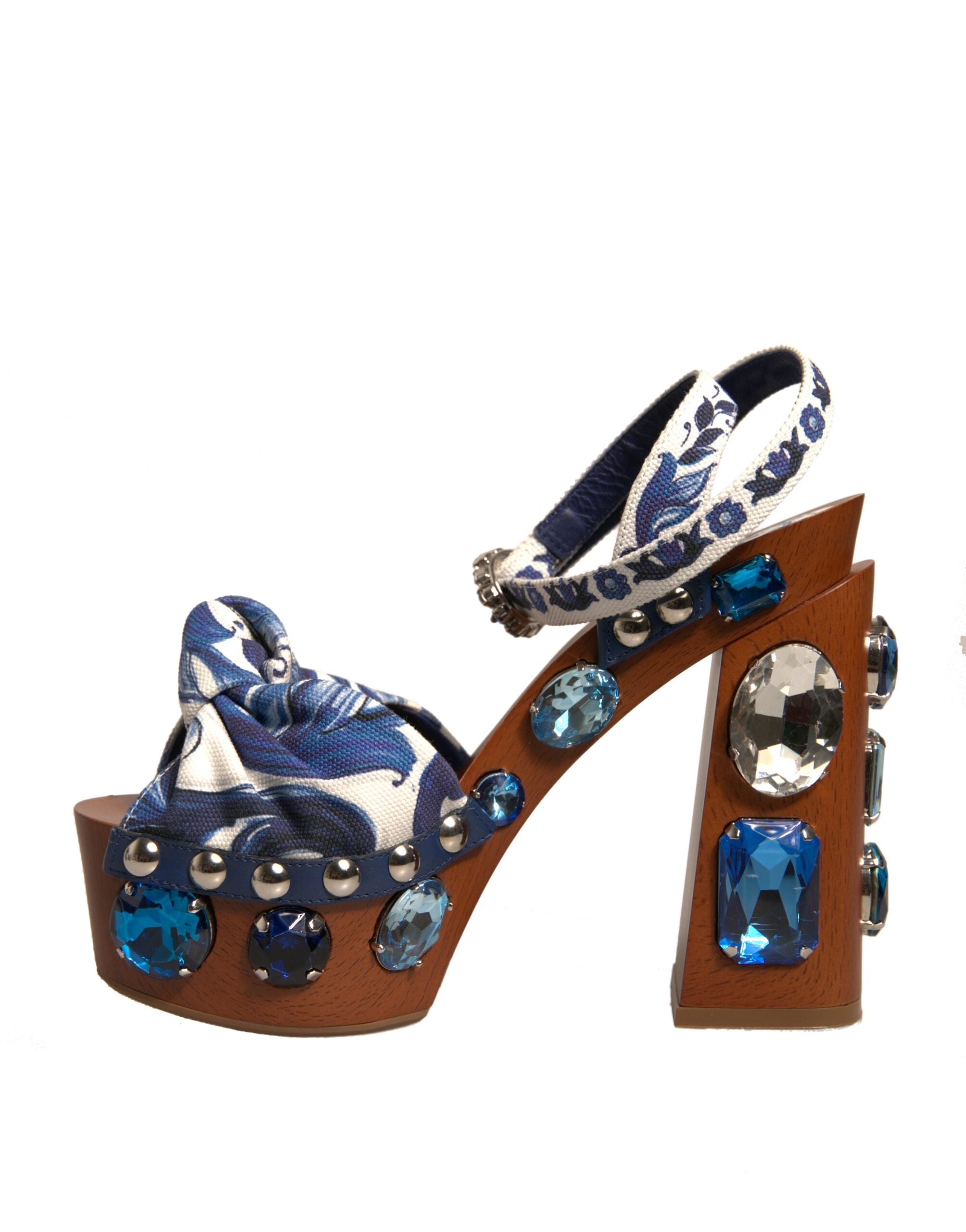 Sandale Dolce &amp; Gabbana cu platformă și decorațiuni Majolica multicolore