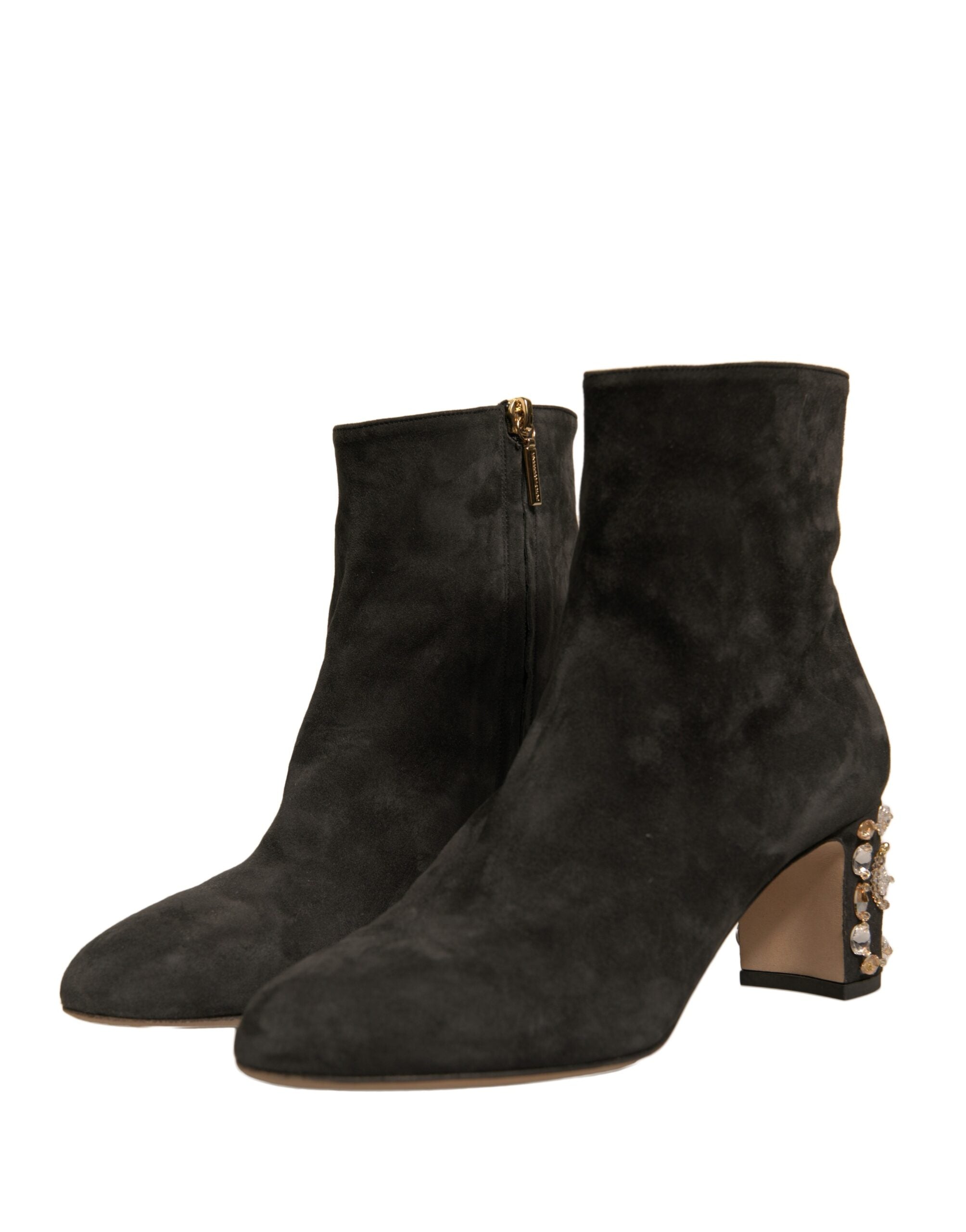 Dolce &amp; Gabbana – Schwarze Stiefeletten mit verziertem Absatz
