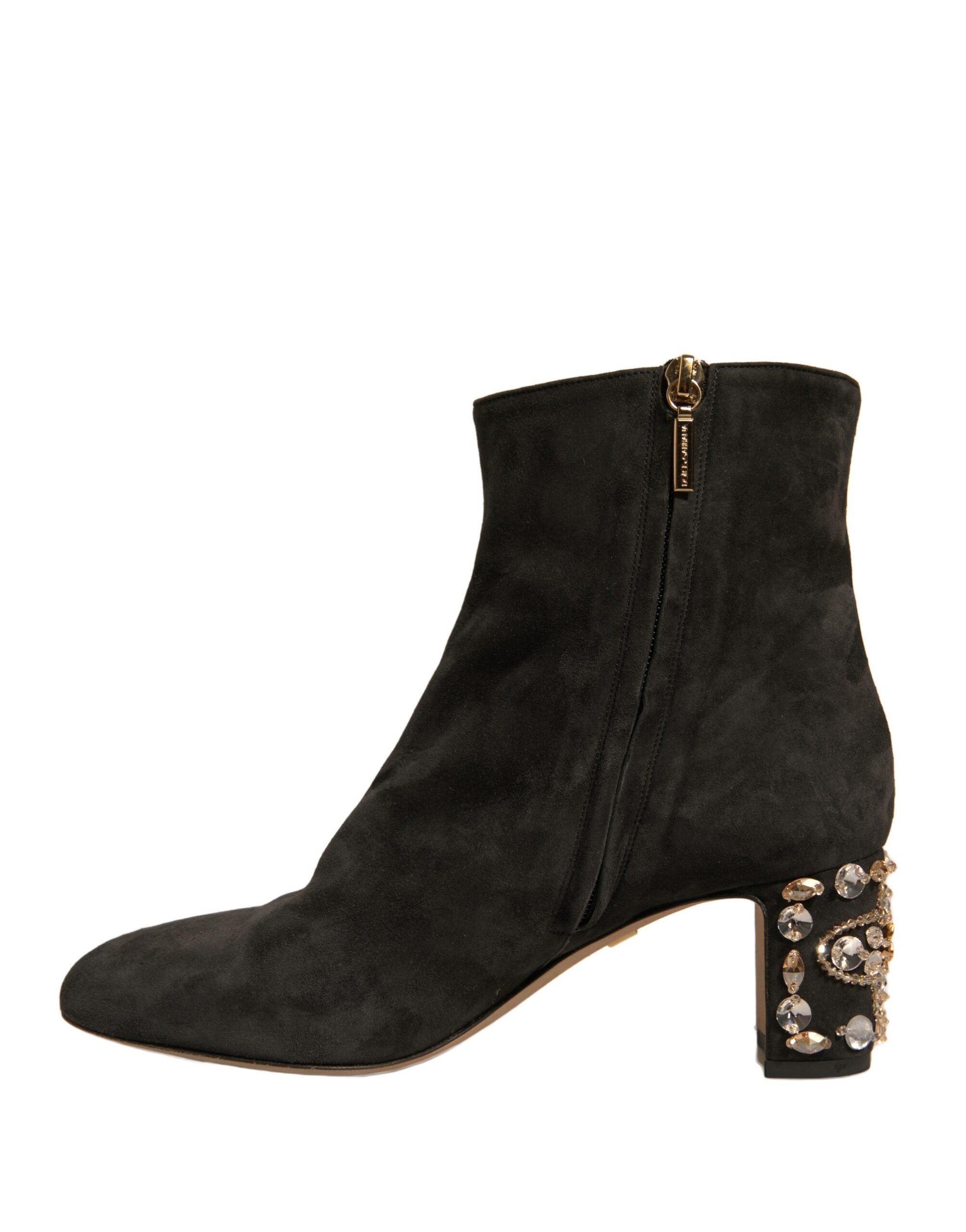 Dolce &amp; Gabbana – Schwarze Stiefeletten mit verziertem Absatz