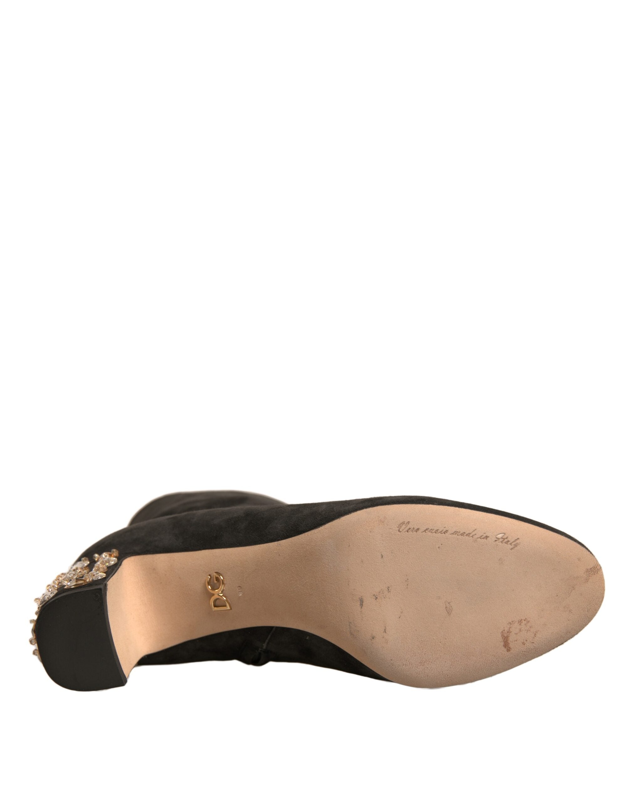 Dolce &amp; Gabbana – Schwarze Stiefeletten mit verziertem Absatz