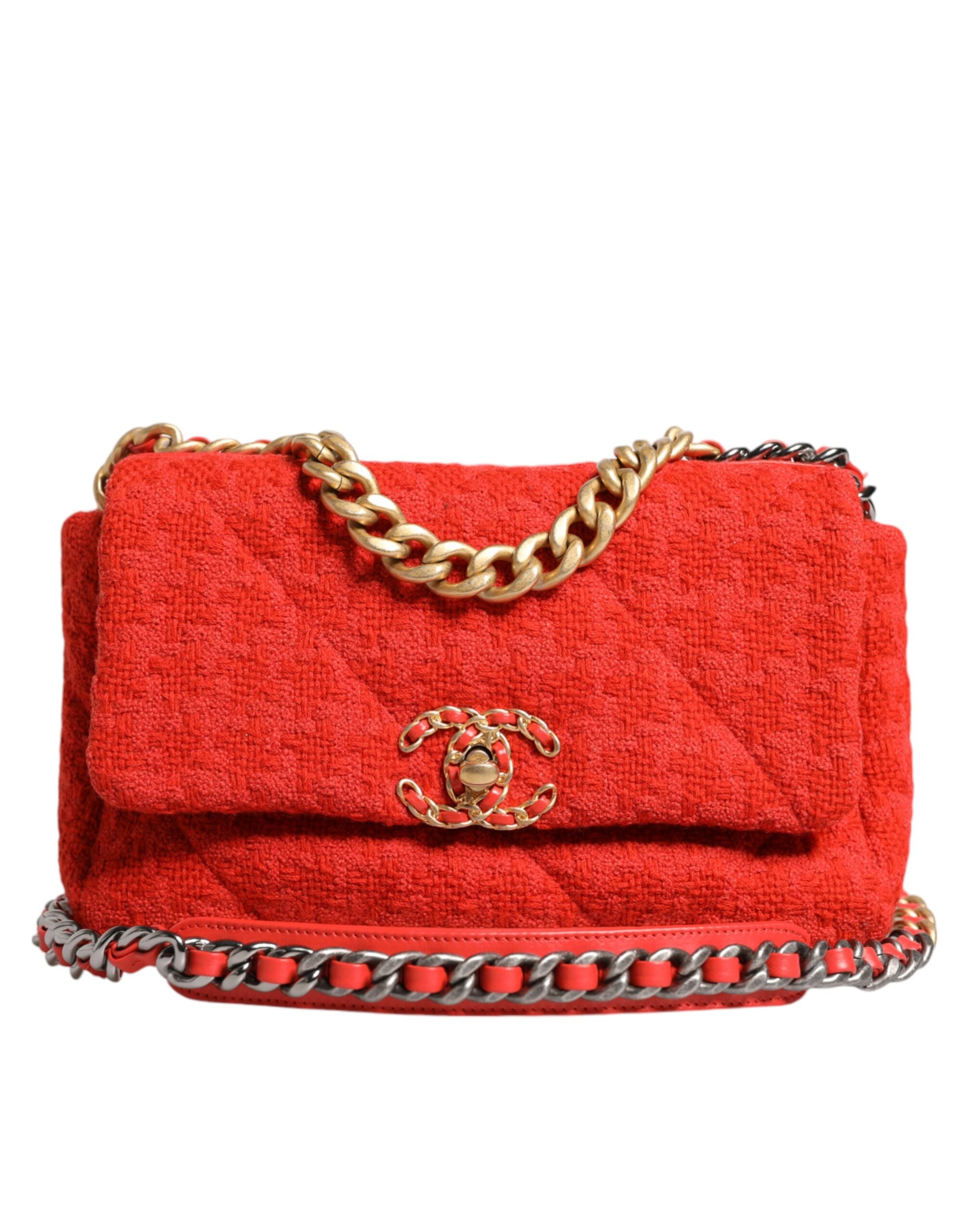 Chanel Red Tweed 2WAY Hand Chain Medium Umhängetasche