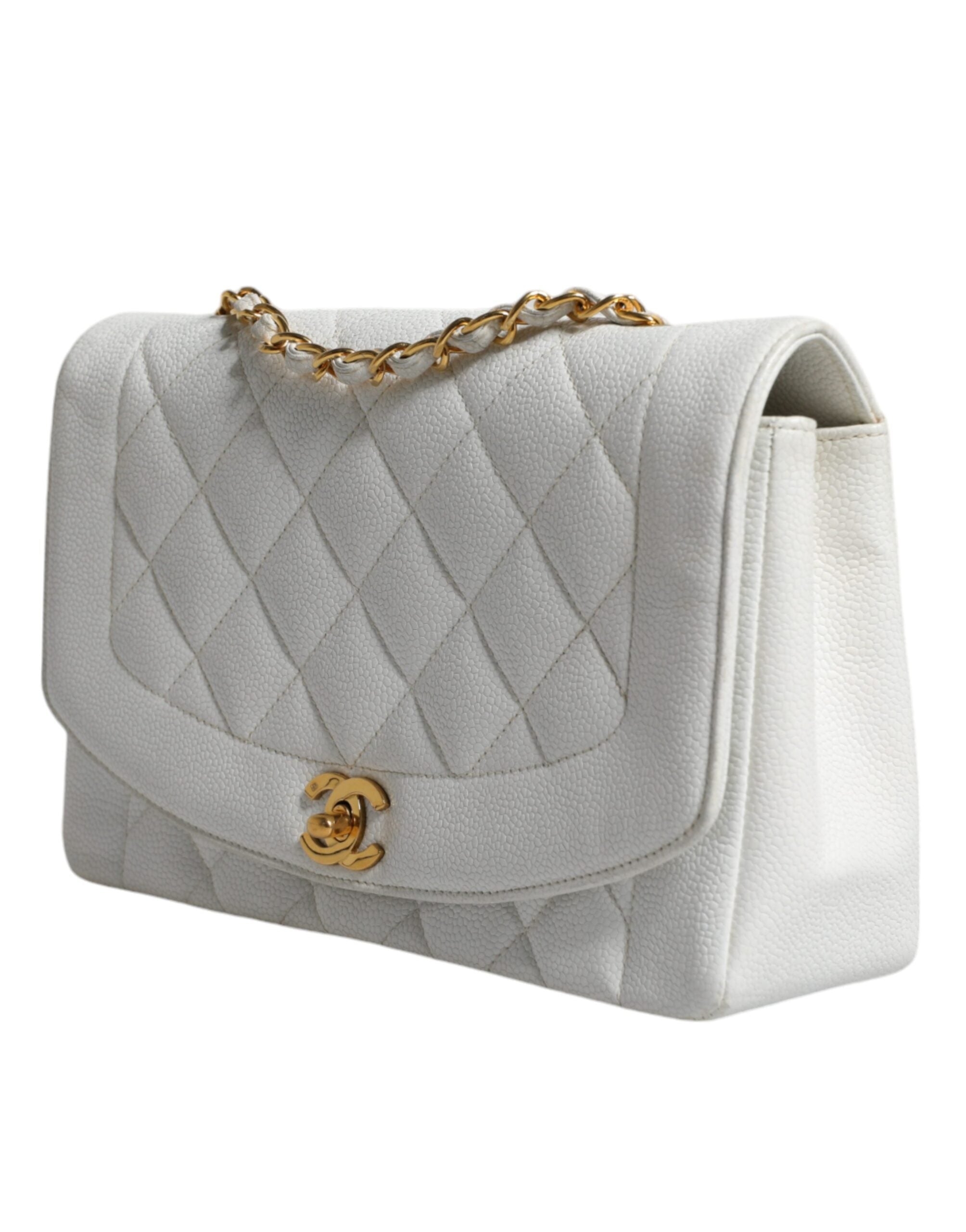 Chanel Weiße mittelgroße klassische DIANA-Umhängetasche, vergoldete Handtasche