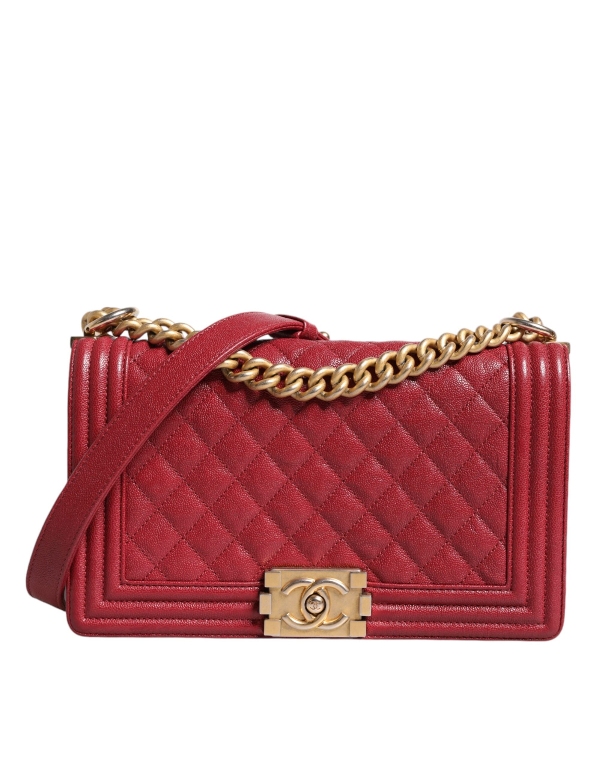 Chanel – Mittlere Umhängetasche aus rotem Lammleder mit doppelter Goldkette