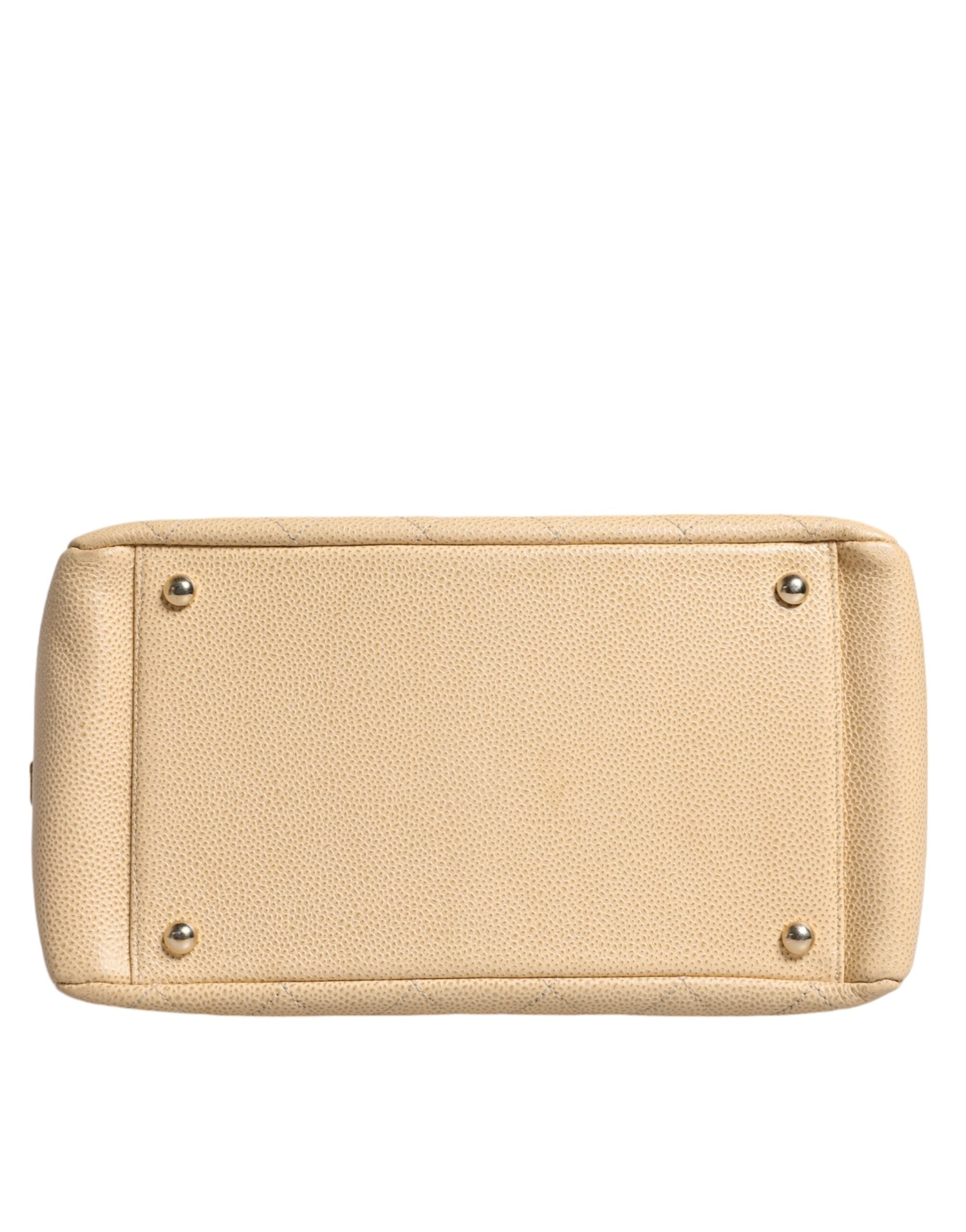 Chanel Beige Caviar De Coco Handtasche aus Leder mit Kette
