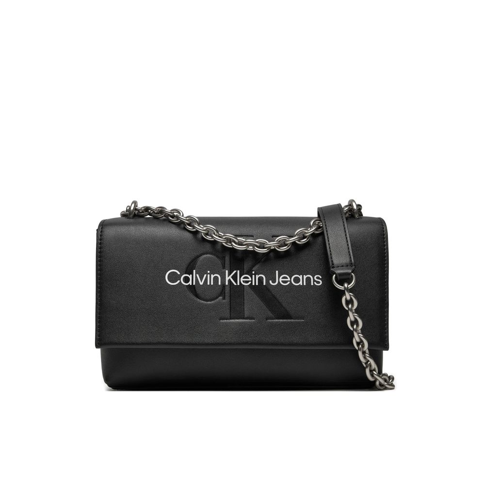 Geantă de mână Calvin Klein Jeans din piele artificială albă și neagră