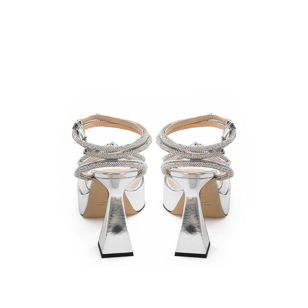 MACH &amp; MACH Elegante Plateauschuhe aus silbernem Leder