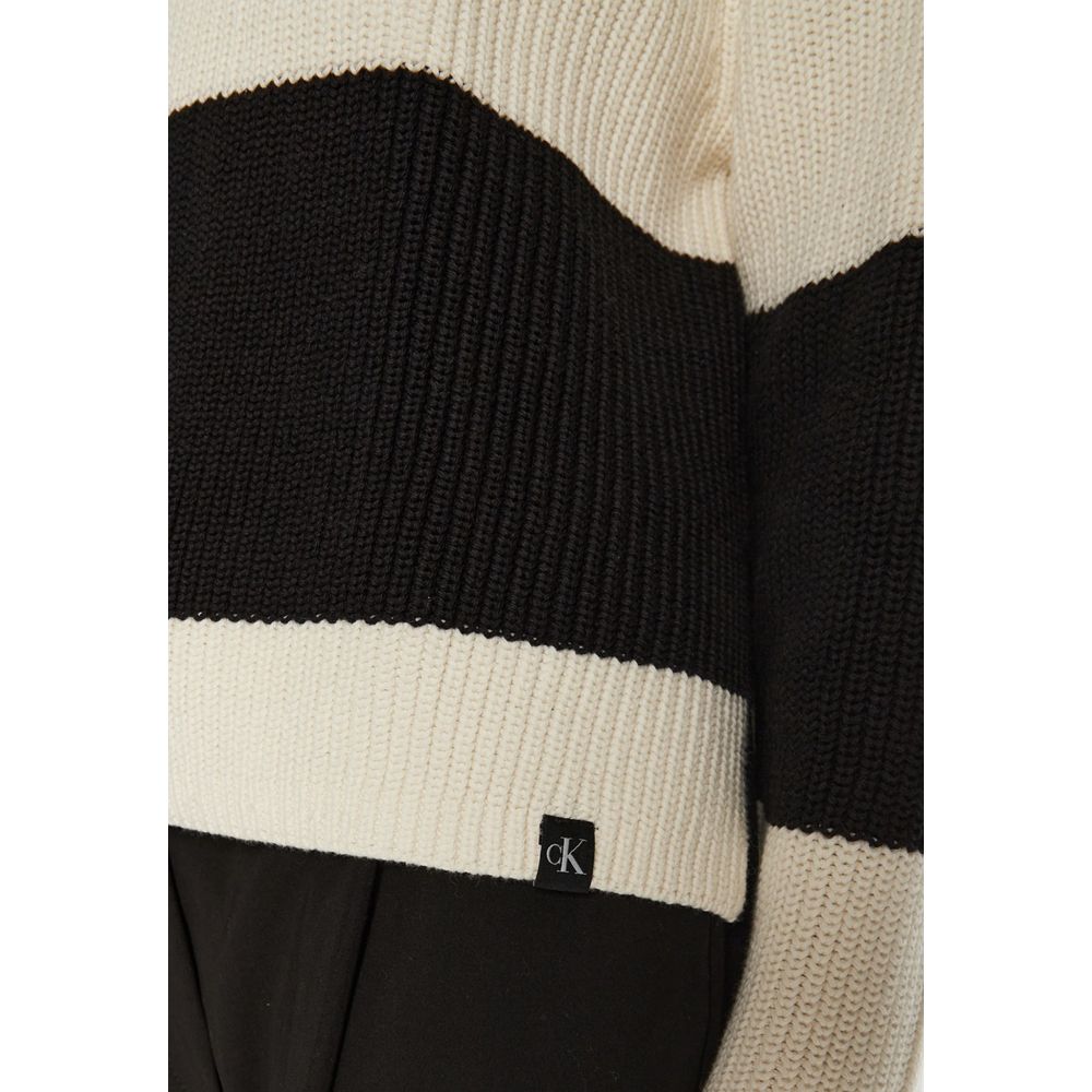 Pulover din bumbac alb și negru Calvin Klein Jeans