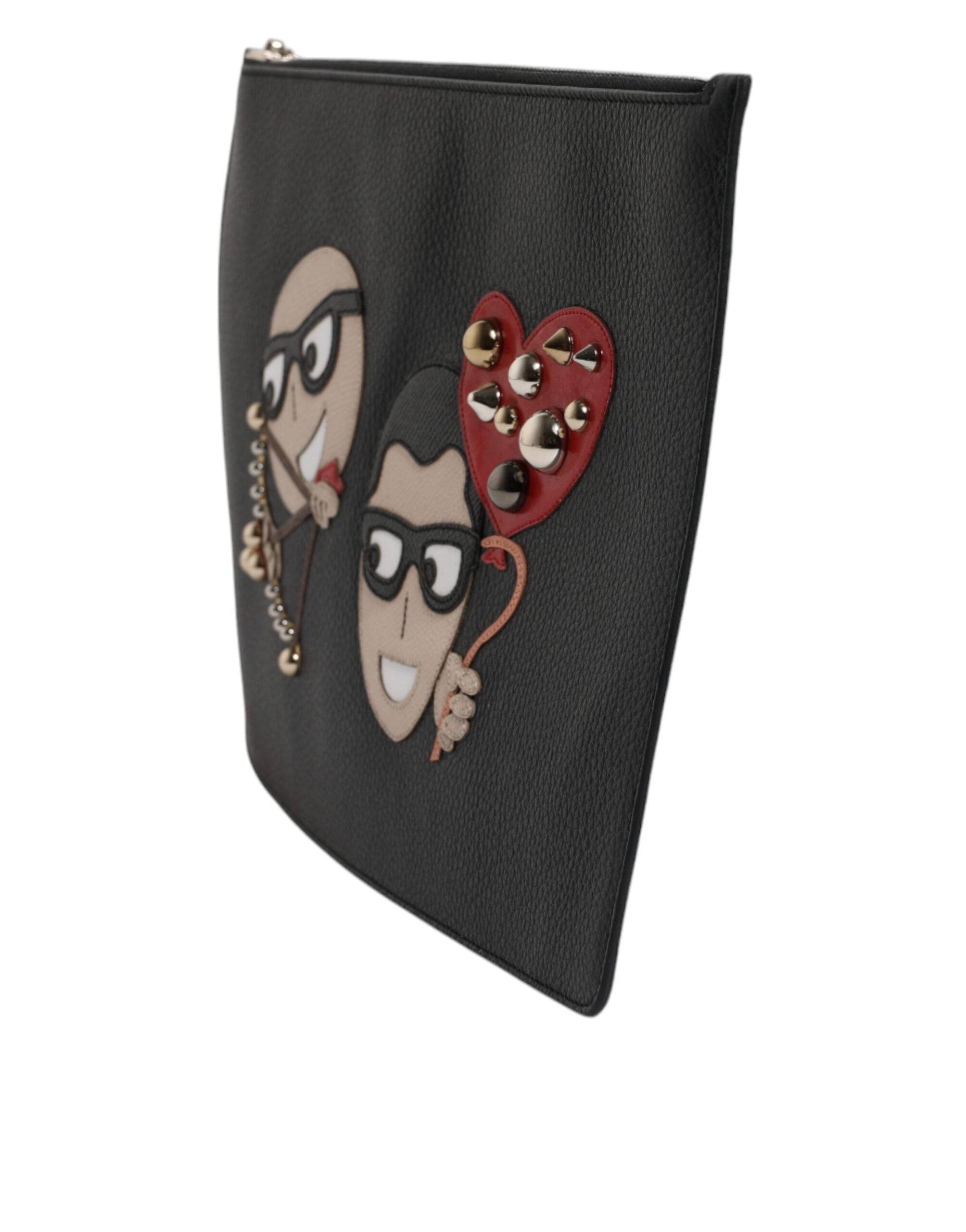Dolce &amp; Gabbana Schwarze Ledertasche #DGFAMILY mit Verzierung für Herren mit Reißverschluss