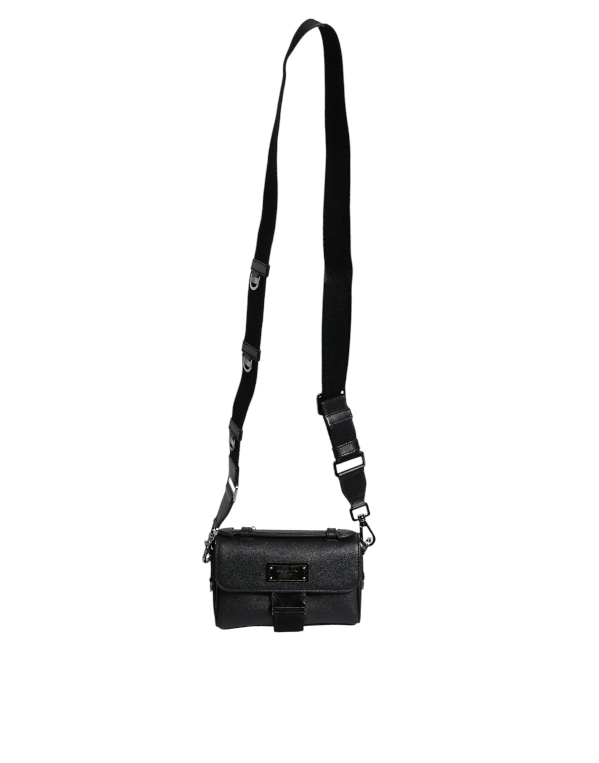 Geantă crossbody din piele cu cataramă și logo negru Dolce &amp; Gabbana