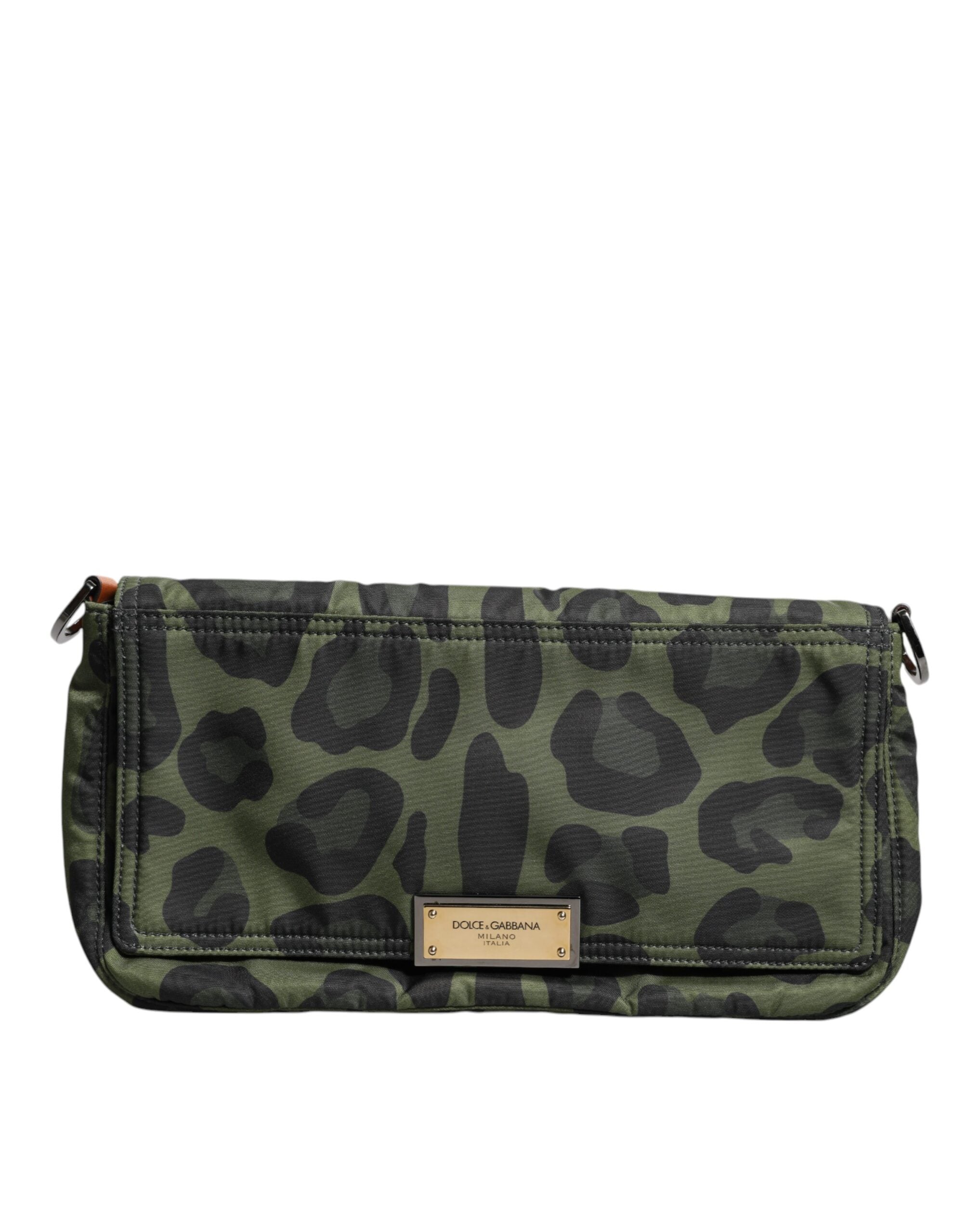 Geantă crossbody Dolce &amp; Gabbana verde din nailon cu imprimeu leopard